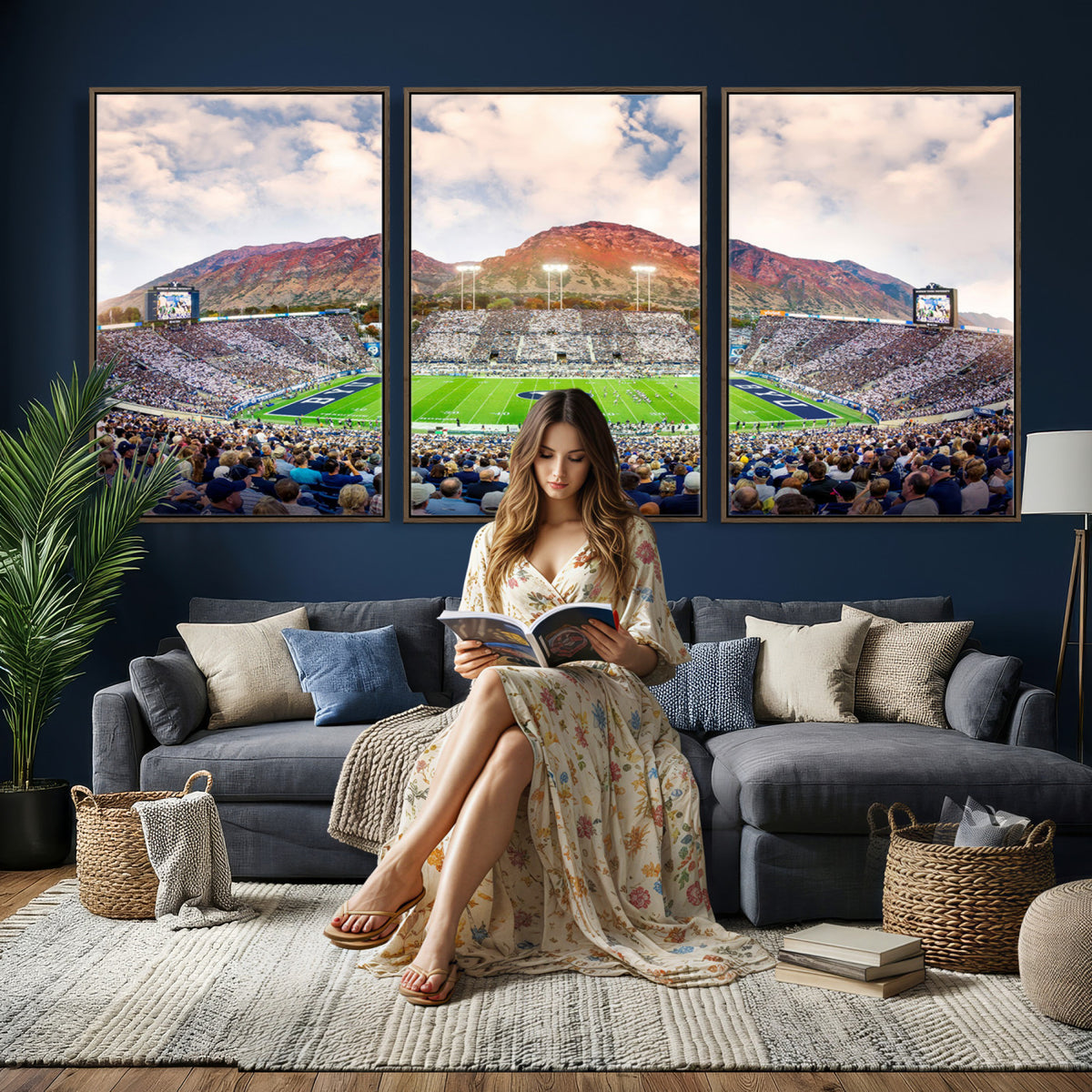 85734-MGV-CV-36X24 - Brigham Young University Cougars Football Team Print - Provo LaVell Edwards Stadium Wall Art Canvas