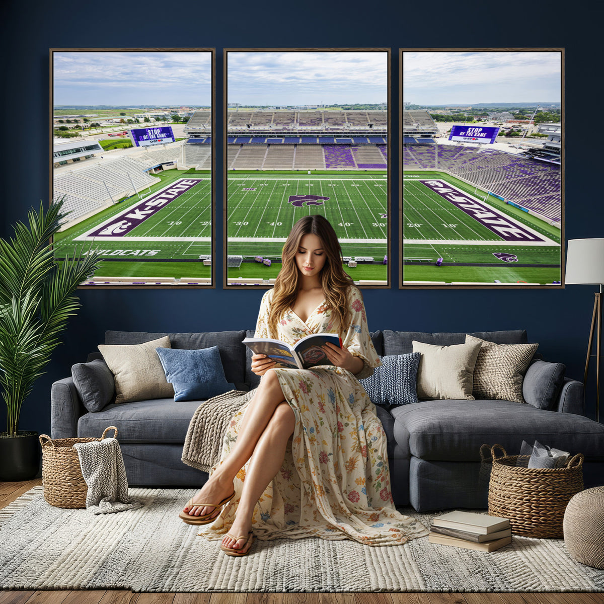 29452-MGV-CV-36X24 - KState Wildcats Football Team Print - Manhattan Bill Snyder Family Football Stadium Wall Art Canvas