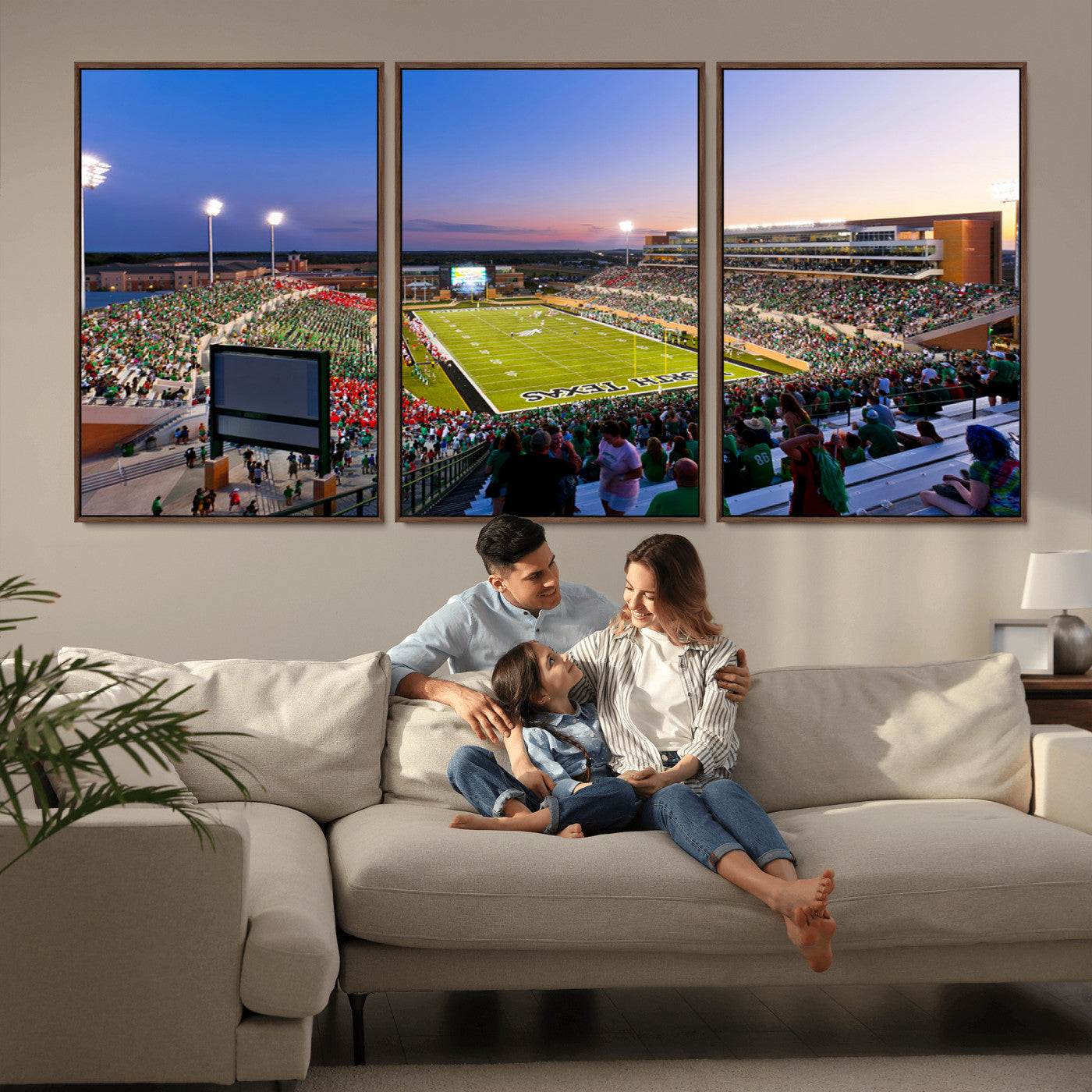 MGV-FC-60X30-3P - University of North Texas Mean Green Football Team Print - Denton DATCU Stadium Canvas Print Wall
