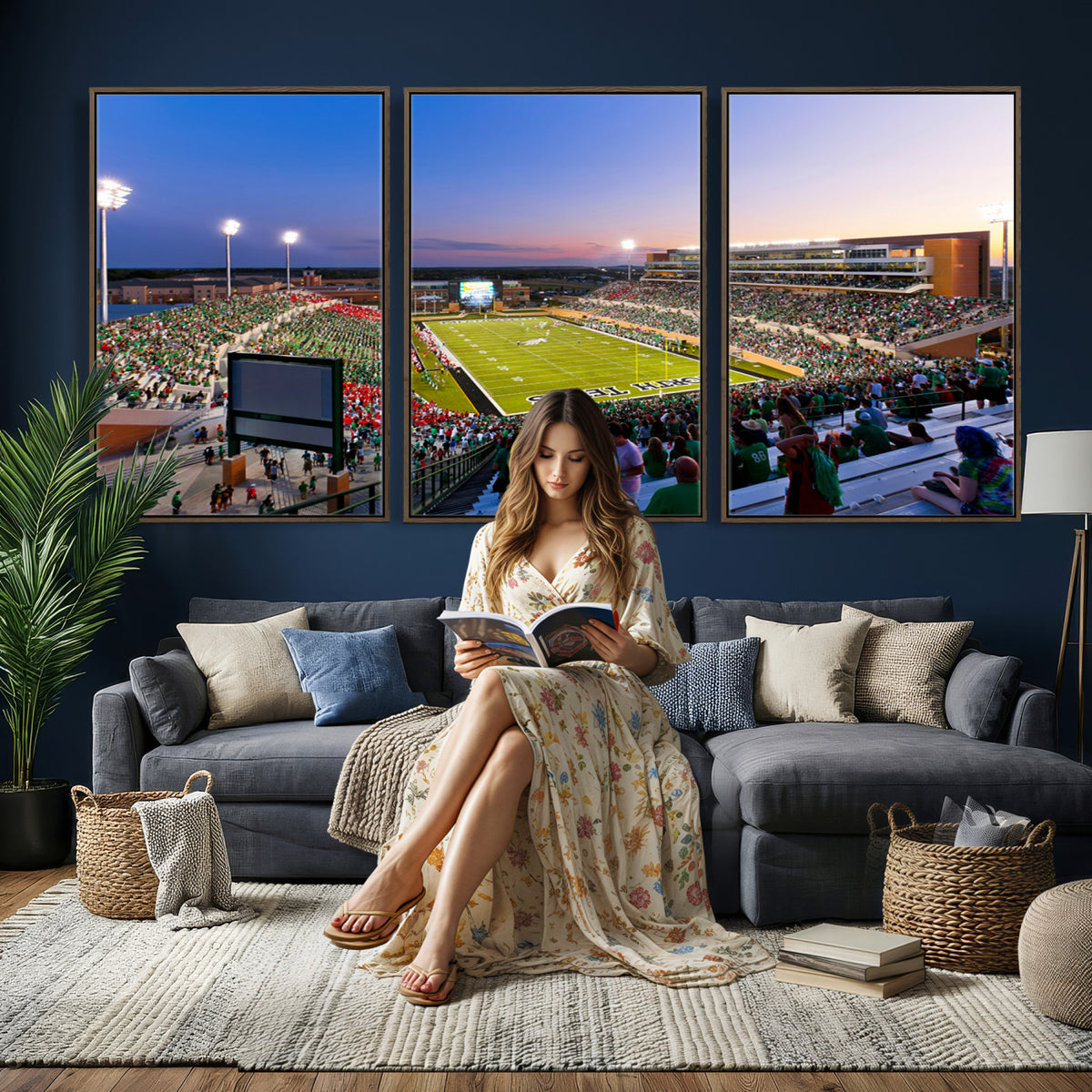 25916-MGV-CV-36X24 - University of North Texas Mean Green Football Team Print - Denton DATCU Stadium Canvas Print Wall