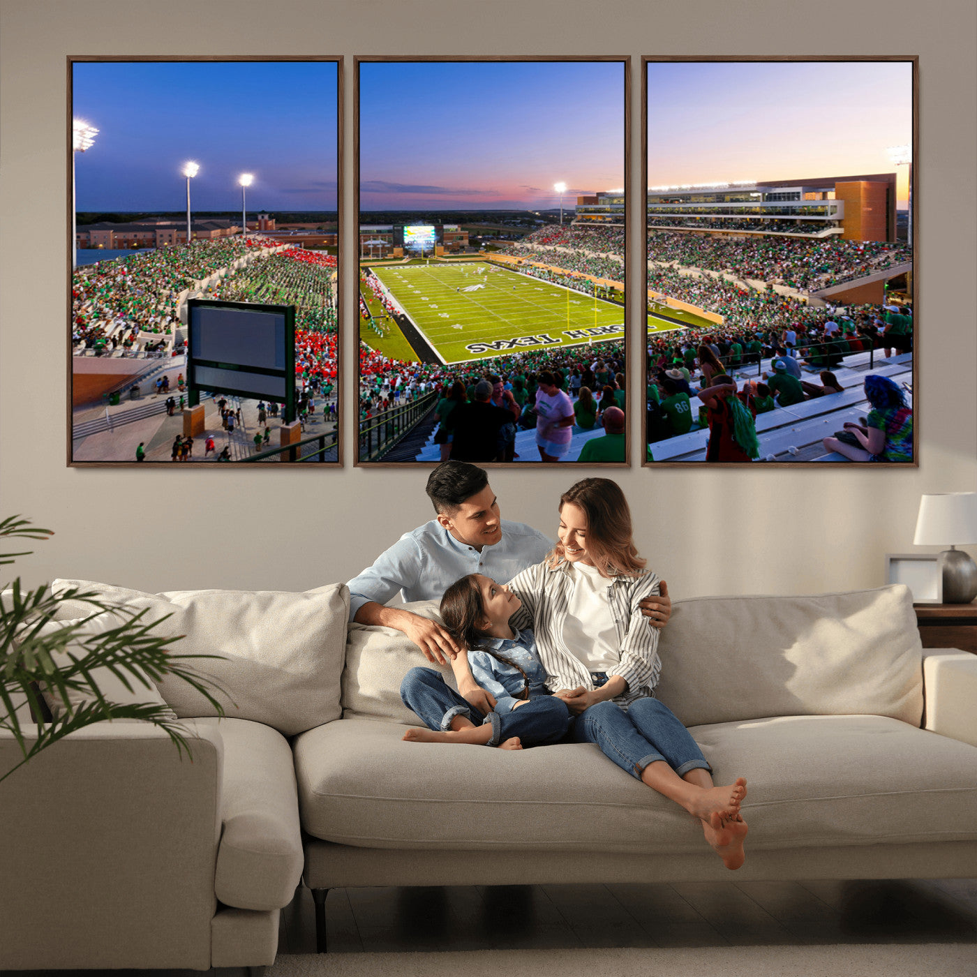 MGV-FC-60X30-3P - University of North Texas Mean Green Football Team Print - Denton DATCU Stadium Wall Art Canvas
