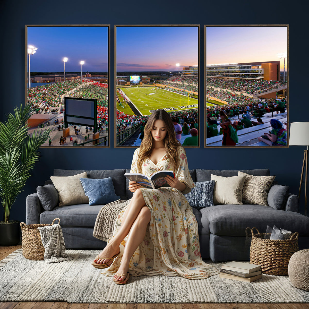 81582-MGV-CV-36X24 - University of North Texas Mean Green Football Team Print - Denton DATCU Stadium Wall Art Canvas
