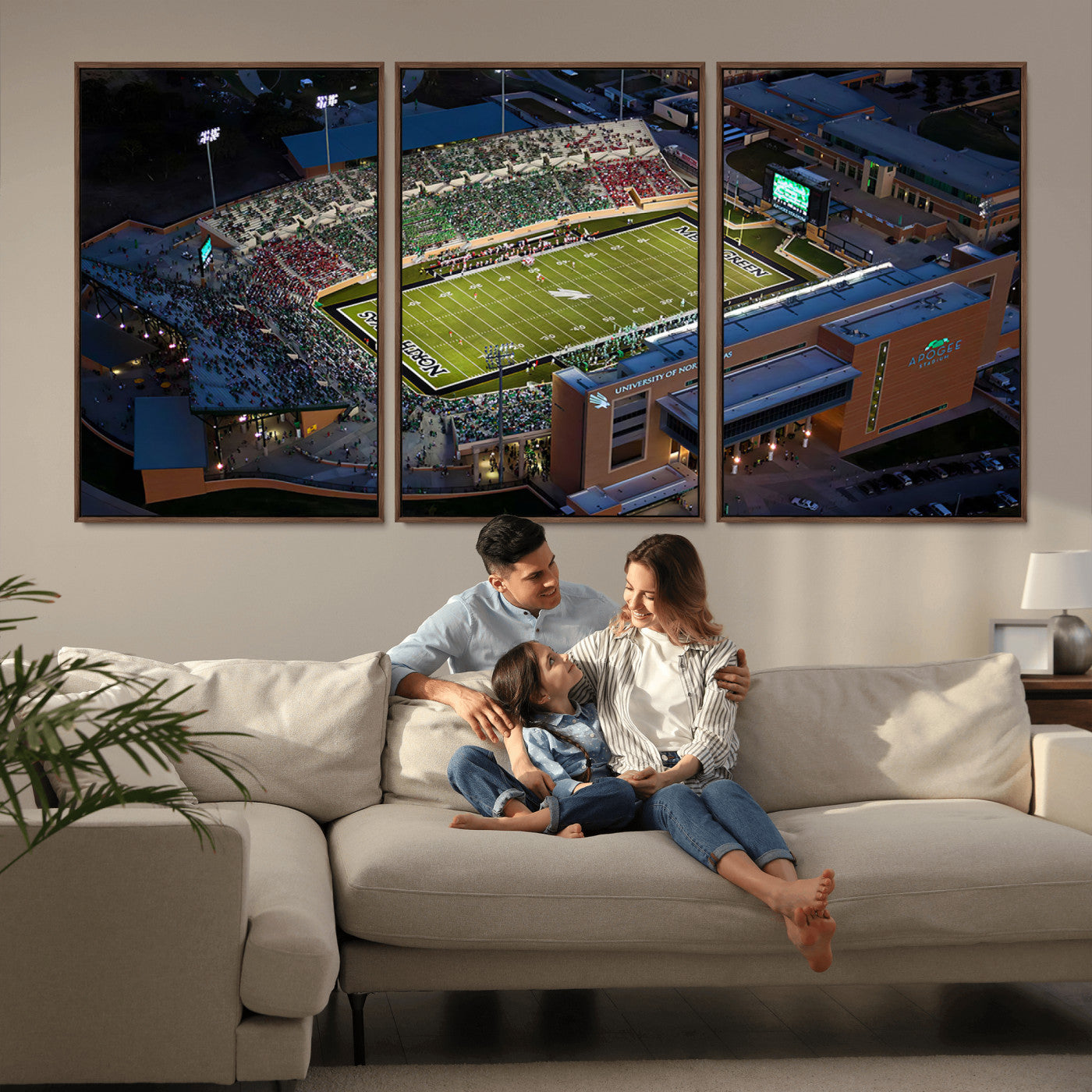 MGV-FC-60X30-3P - University of North Texas Mean Green Football Artwork, Football Team Print - Denton DATCU Stadium