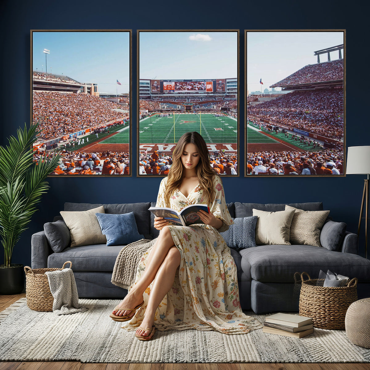 14826-MGV-CV-36X24 - Framed Texas Memorial Stadium Canvas, University of Texas Longhorns Football Team Print - Austin