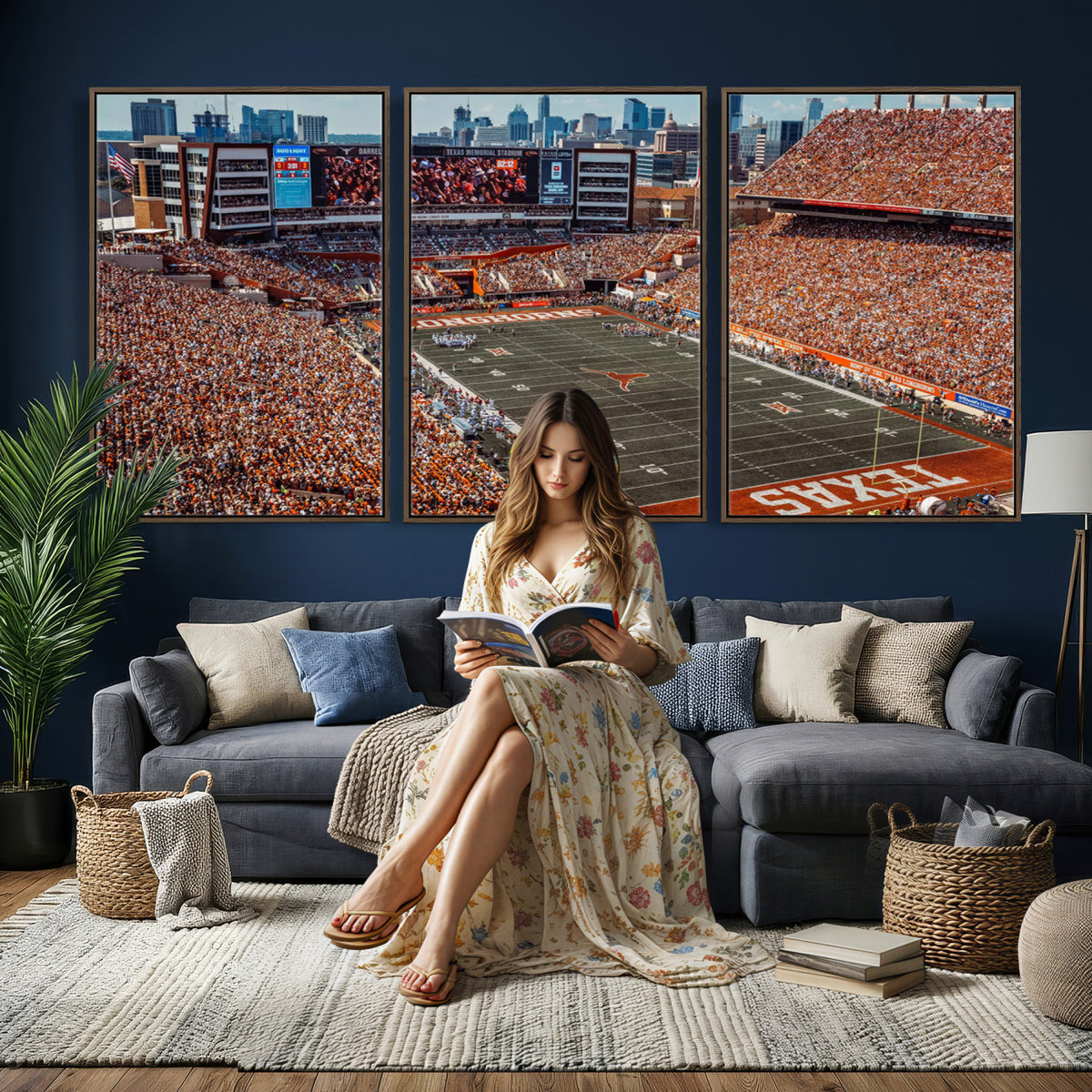 92103-MGV-CV-36X24 - University of Texas Longhorns Football Team Print - Austin Darrell K Royal-Texas Memorial Stadium