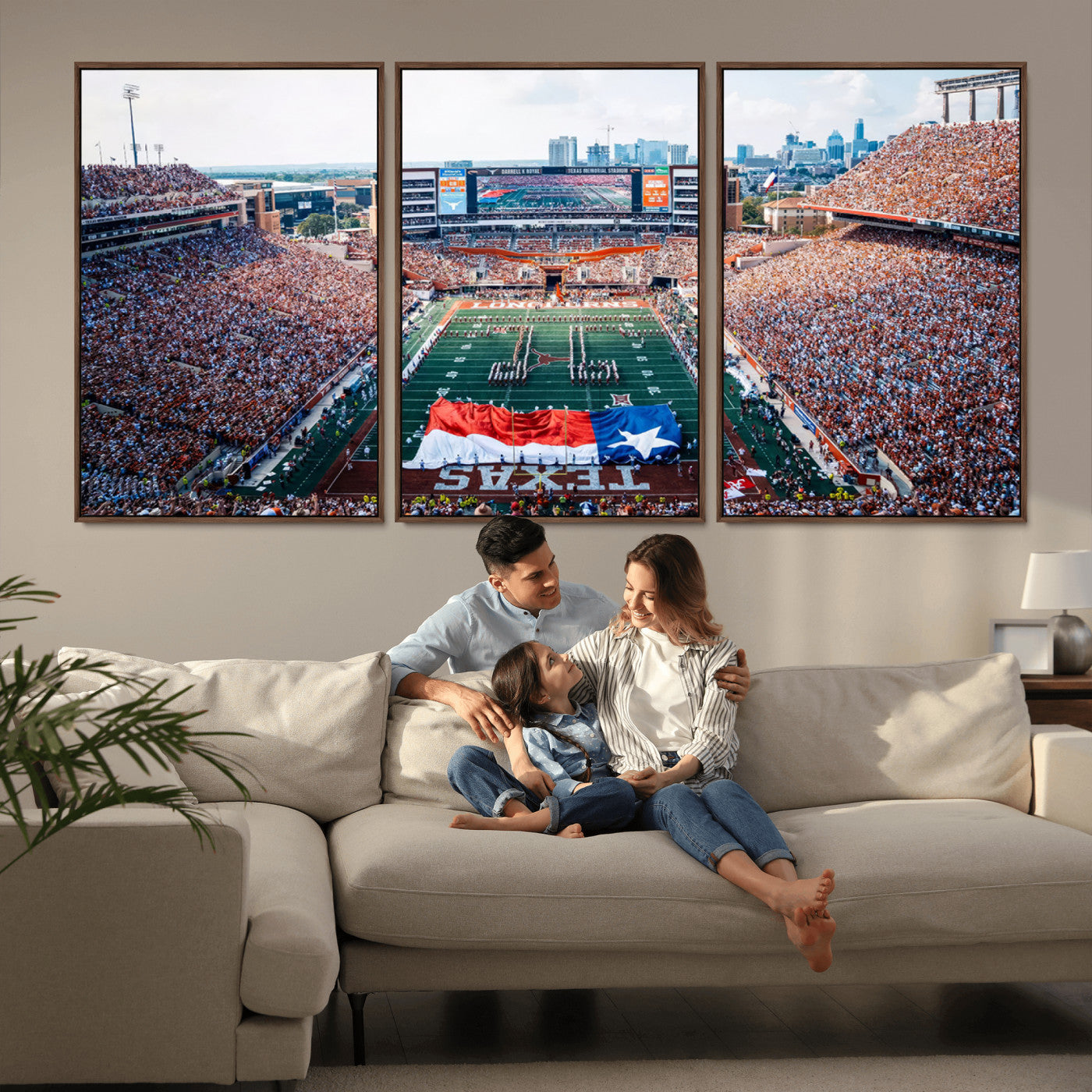 MGV-FC-60X30-3P - University of Texas Longhorns Football Team Canvas Print - Austin Darrell K Royal-Texas Memorial