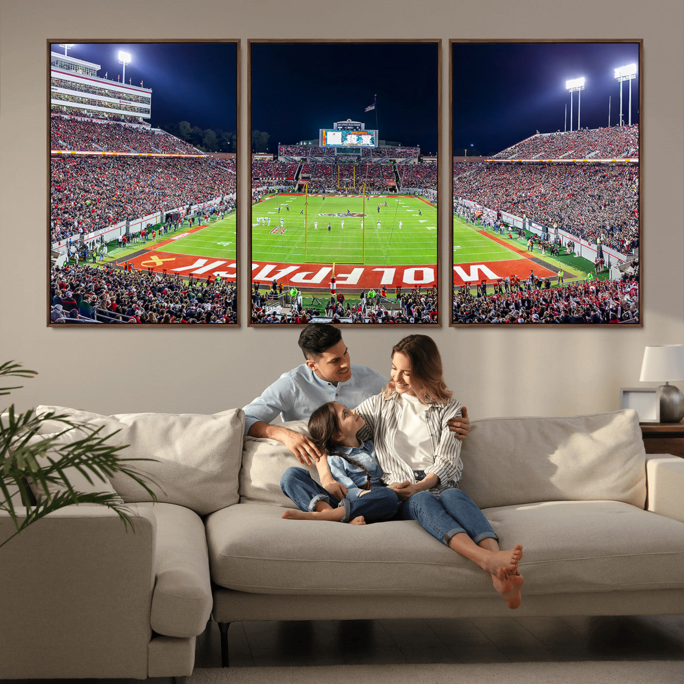 MGV-FC-60X30-3P - Wolfpack Football Team Print - Raleigh Carter-Finley Stadium Wall Art Canvas Print