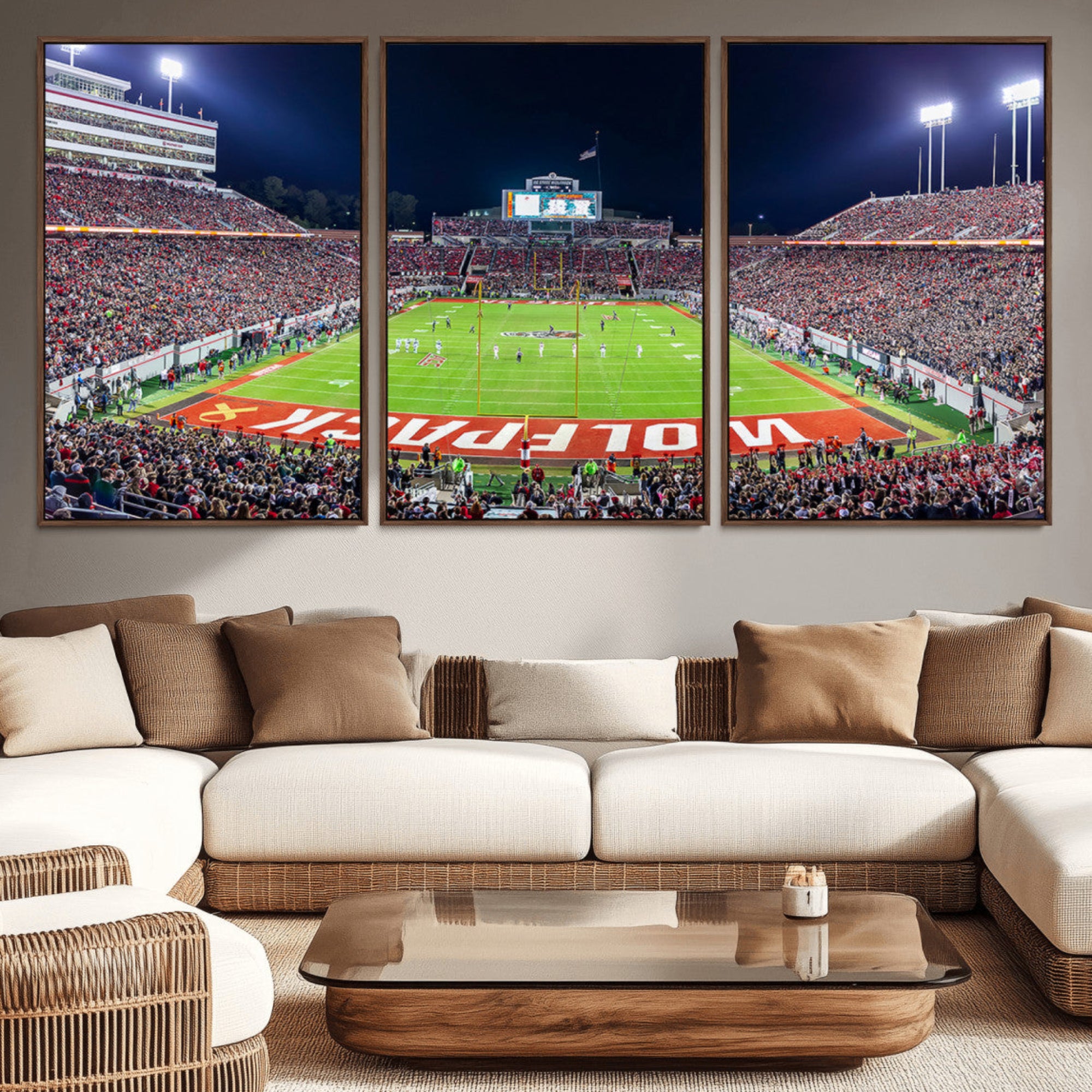 80943-MGV-CV-36X24-Wolfpack Football Team Print - Raleigh Carter-Finley Stadium Wall Art Canvas Print