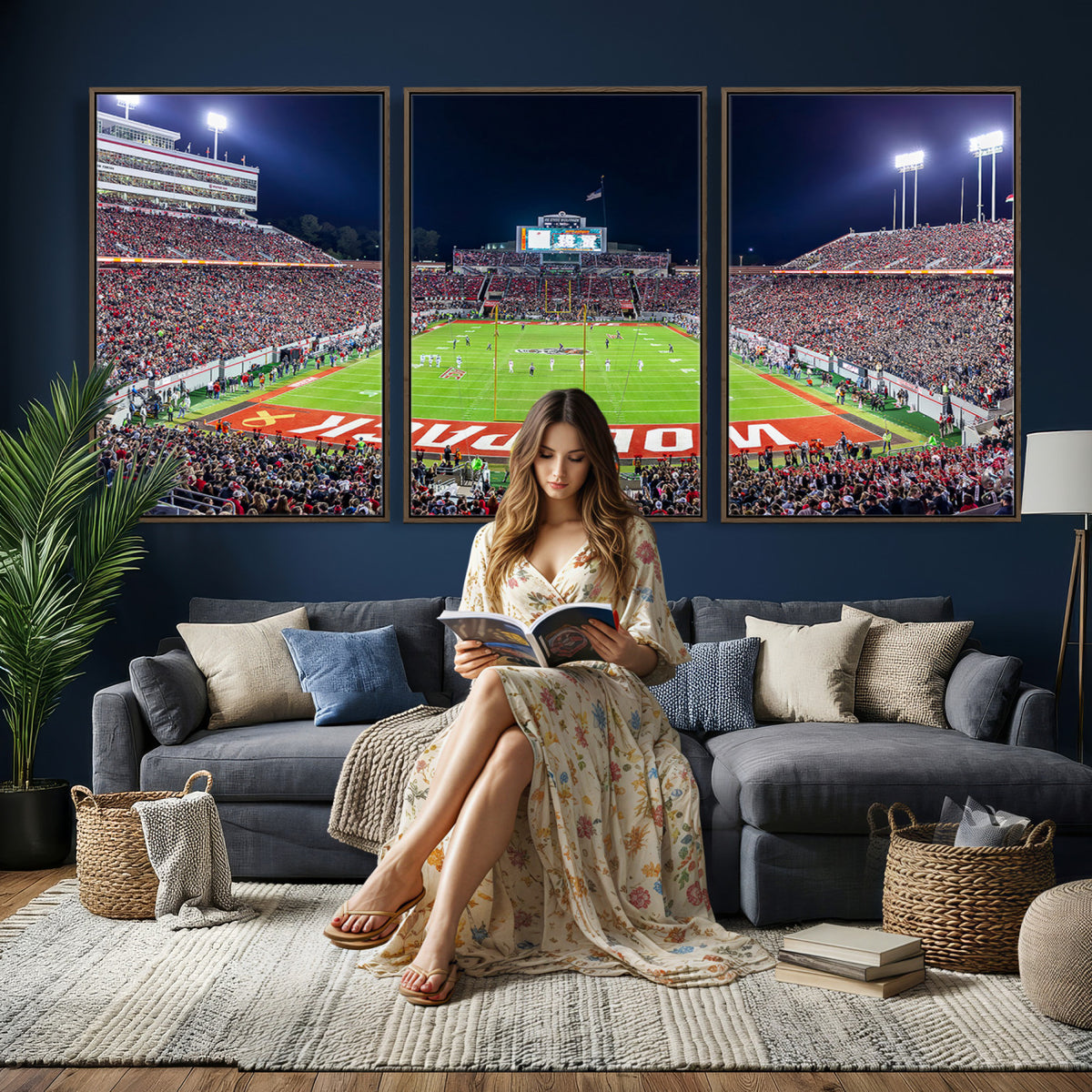 80943-MGV-CV-36X24 - Wolfpack Football Team Print - Raleigh Carter-Finley Stadium Wall Art Canvas Print