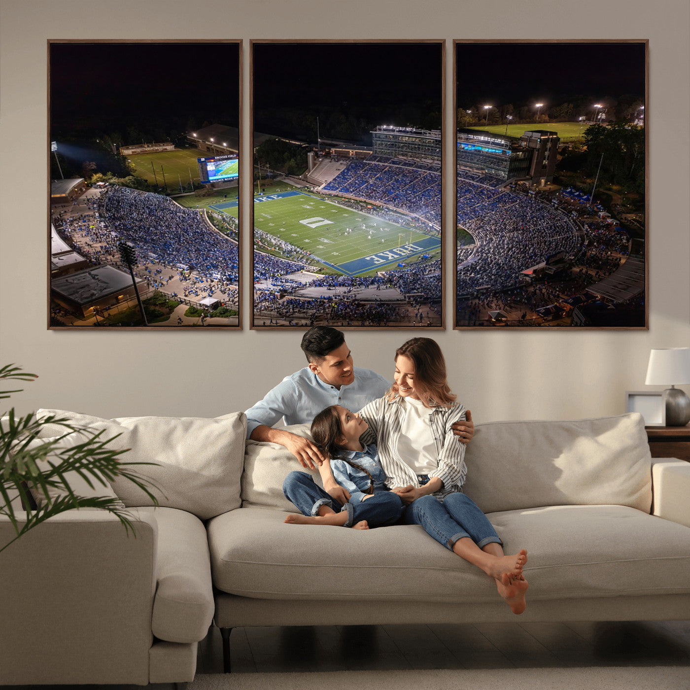 MGV-FC-60X30-3P - Duke University Blue Devils Football Print Canvas - Durham Wallace Wade Stadium Wall Art Canvas