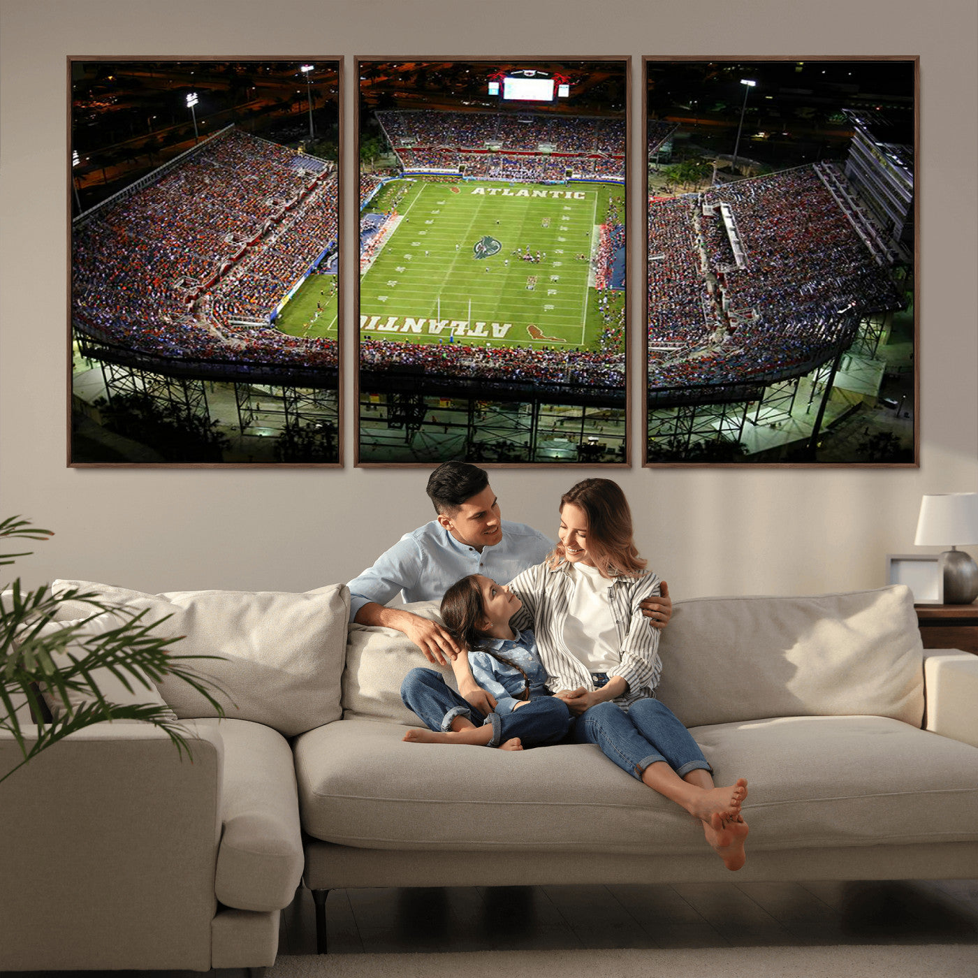 MGV-FC-60X30-3P - Florida Atlantic University Owls Football Team Print - Boca Raton FAU Stadium Wall Art Canvas Print
