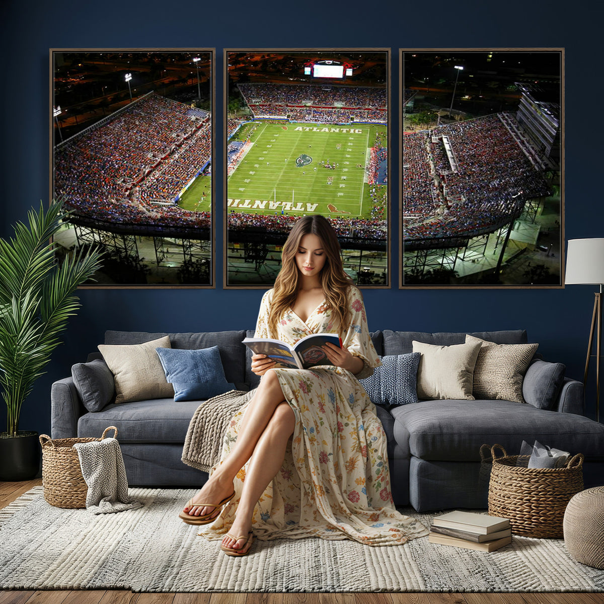 72354-MGV-CV-36X24 - Florida Atlantic University Owls Football Team Print - Boca Raton FAU Stadium Wall Art Canvas Print