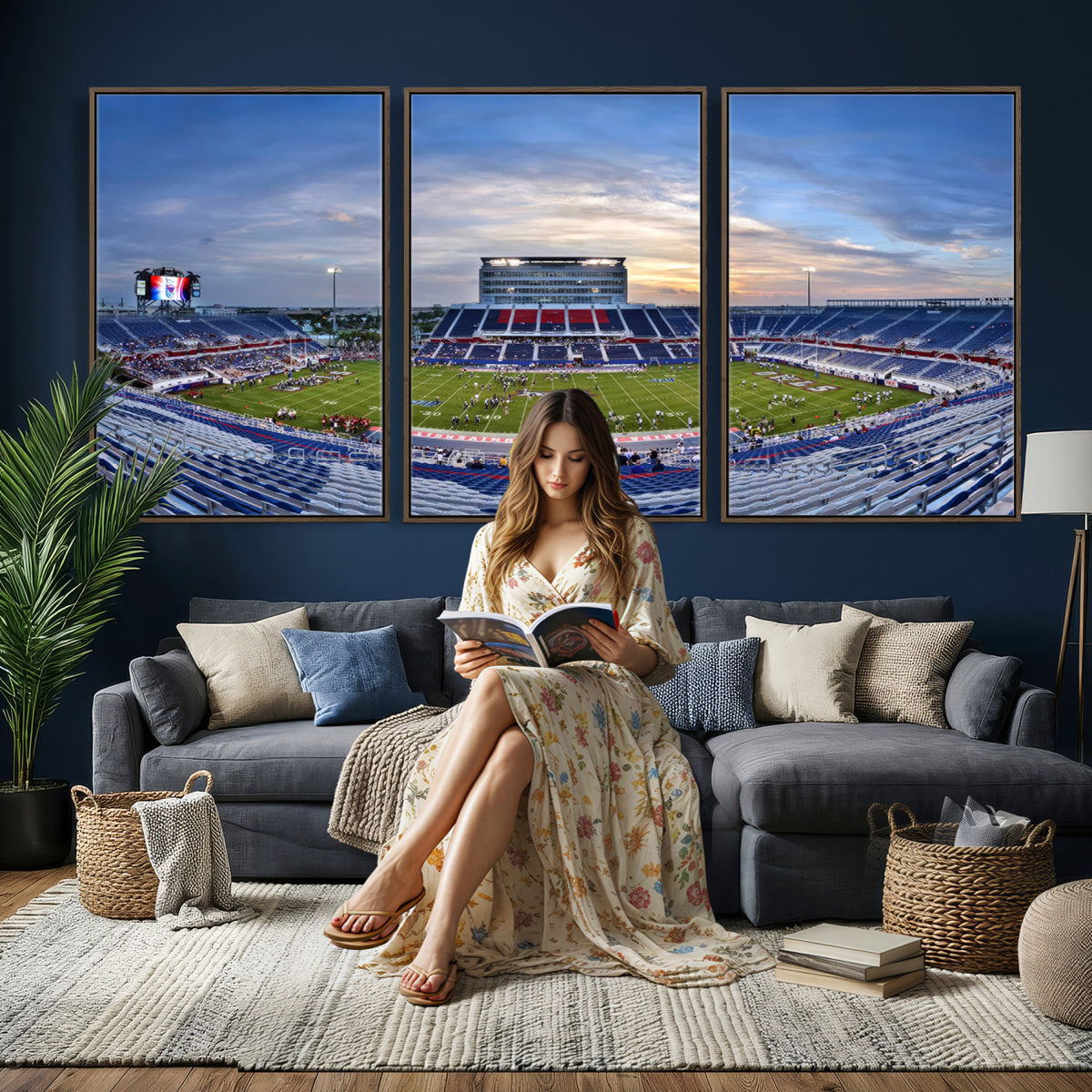69559-MGV-CV-36X24 - Florida Atlantic University Owls Football Team Print - Boca Raton FAU Stadium Wall Art Canvas Print