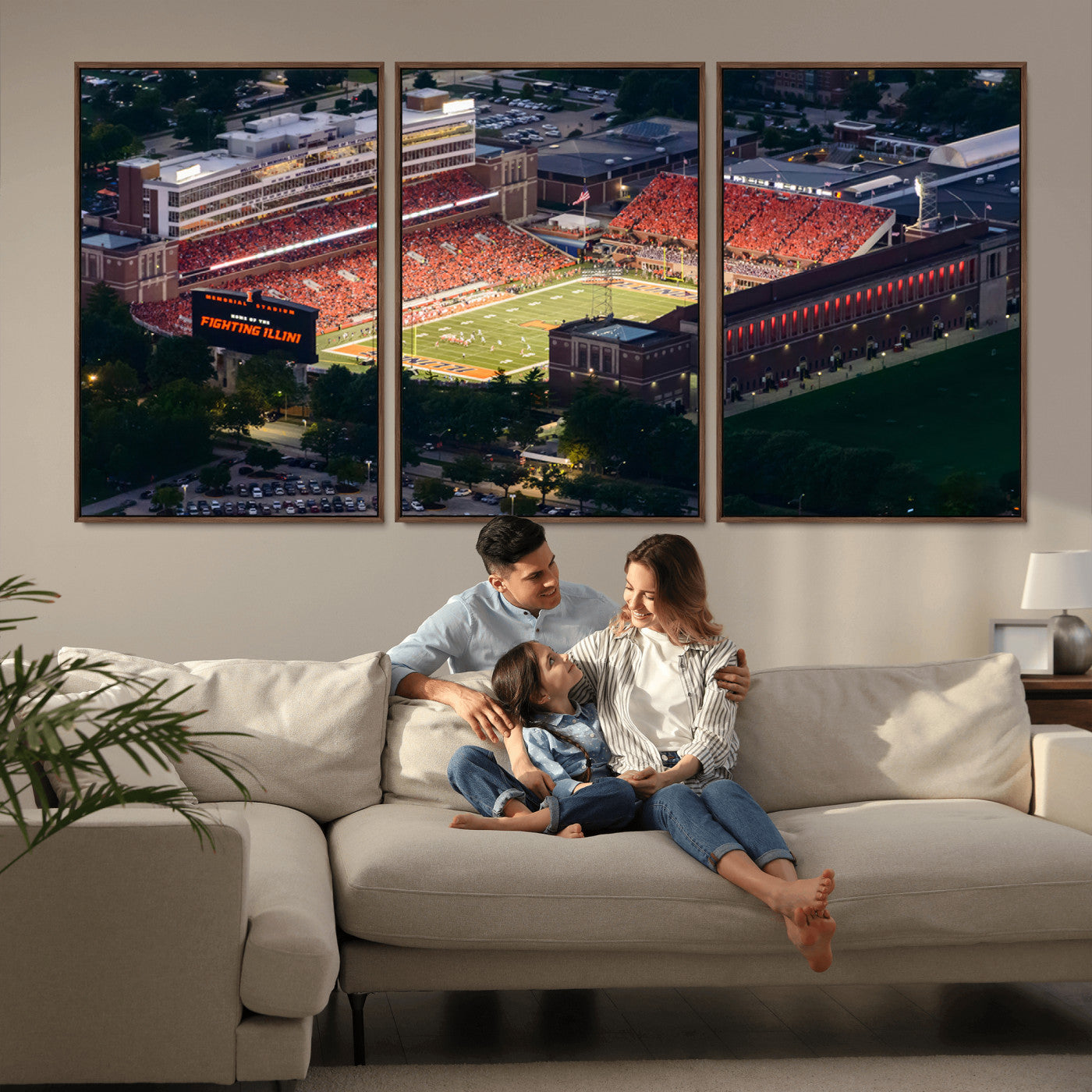 MGV-FC-60X30-3P - University of Illinois Fighting Illini Football Team Print - Champaign Illinois Memorial Stadium