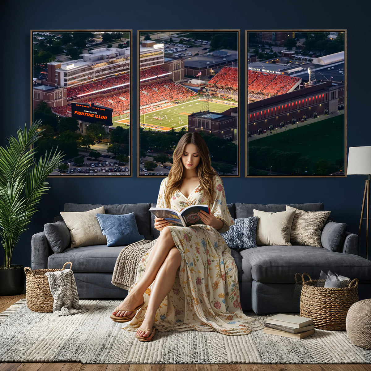 78052-MGV-CV-36X24 - University of Illinois Fighting Illini Football Team Print - Champaign Illinois Memorial Stadium
