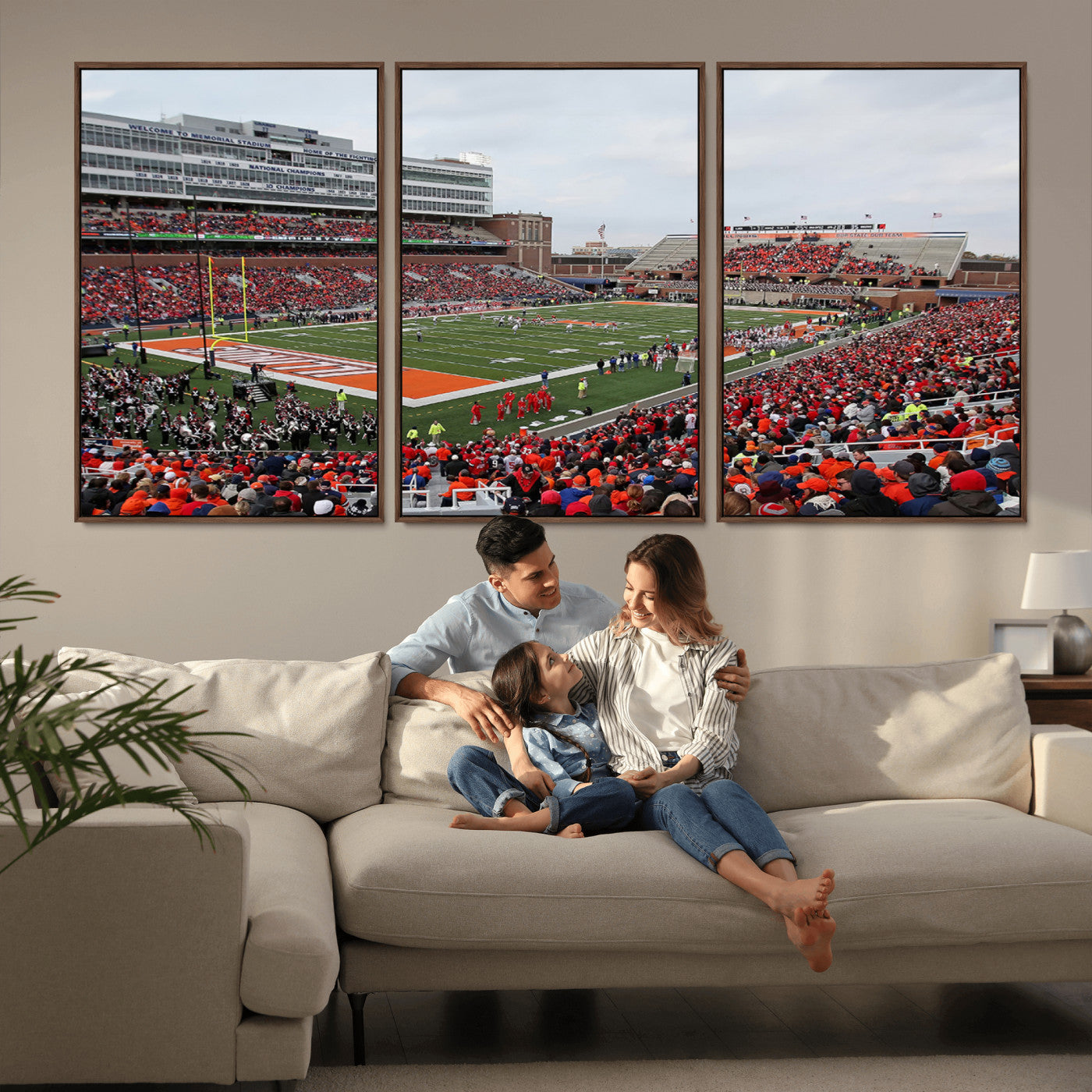 MGV-FC-60X30-3P - University of Illinois Fighting Illini Football Team Print - Champaign Illinois Memorial Stadium