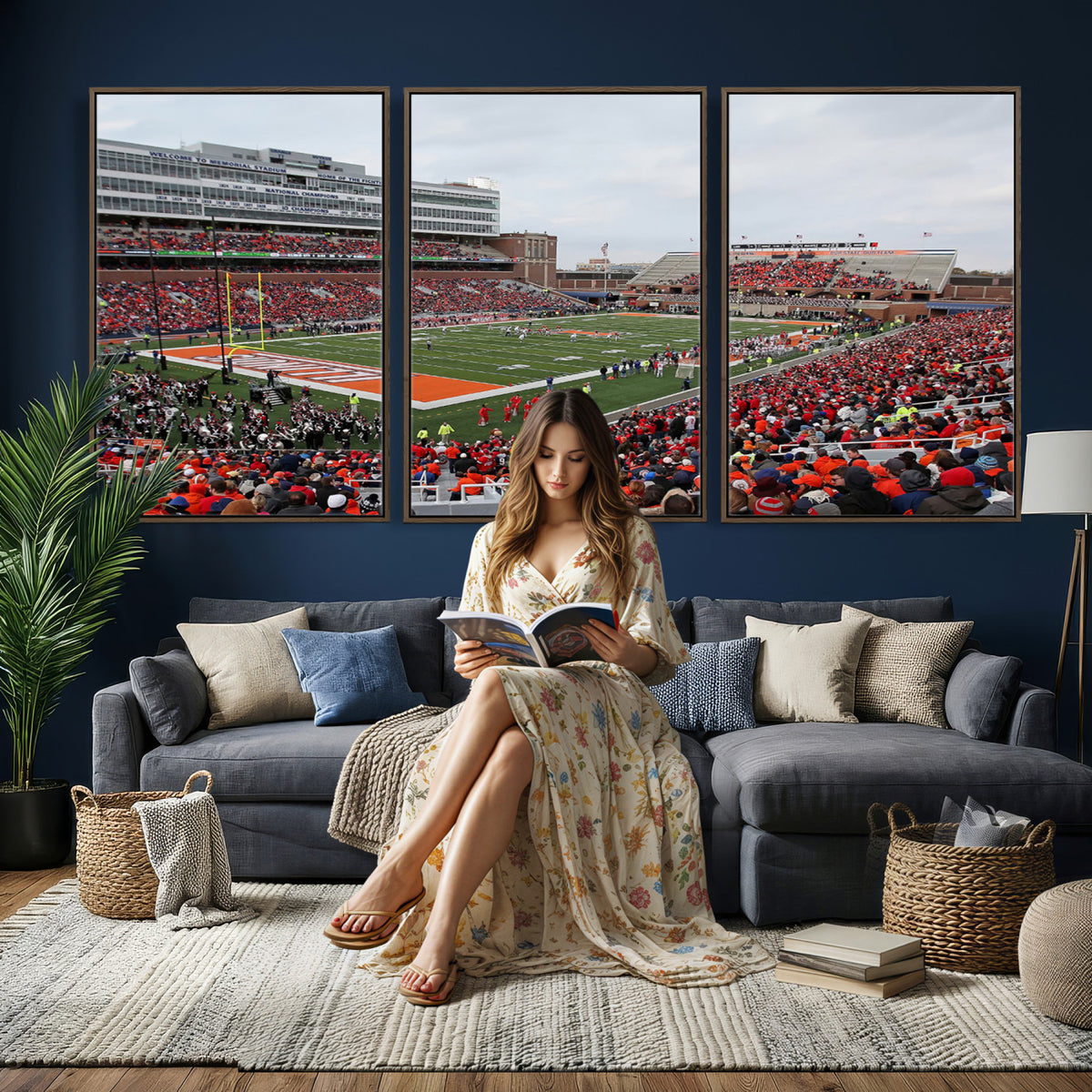86851-MGV-CV-36X24 - University of Illinois Fighting Illini Football Team Print - Champaign Illinois Memorial Stadium