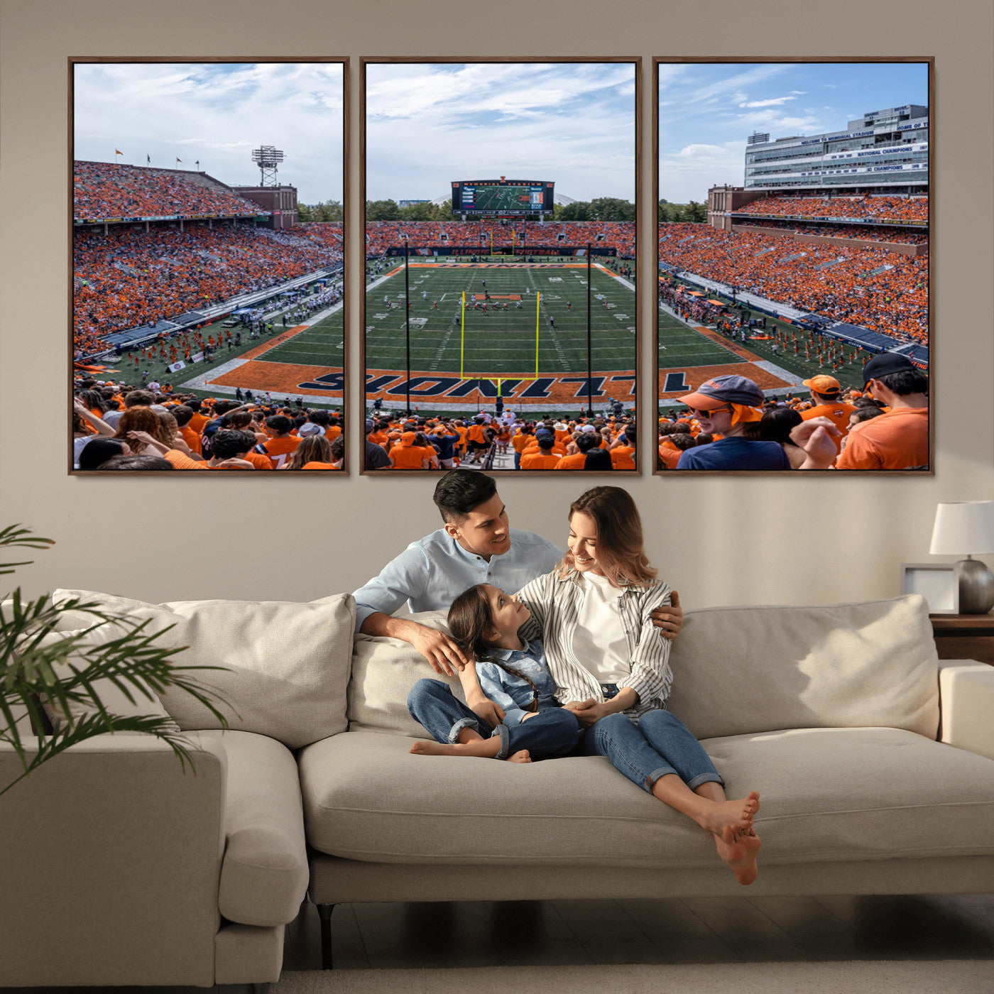 MGV-FC-60X30-3P - University of Illinois Fighting Illini Football Team Print Canvas - Champaign Illinois Memorial
