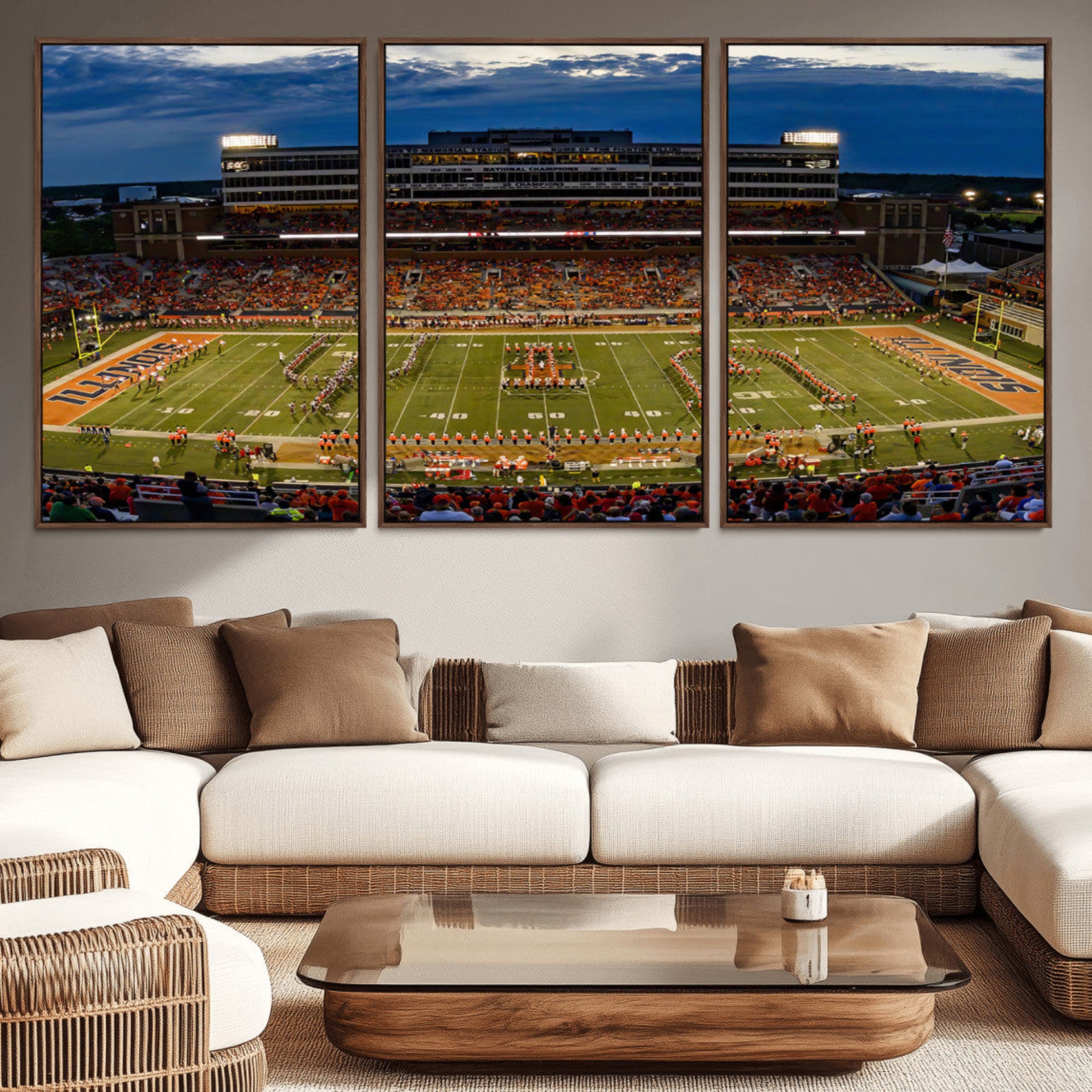 44513-MGV-CV-36X24-University of Illinois Fighting Illini Football Team Print - Champaign Illinois Memorial Stadium