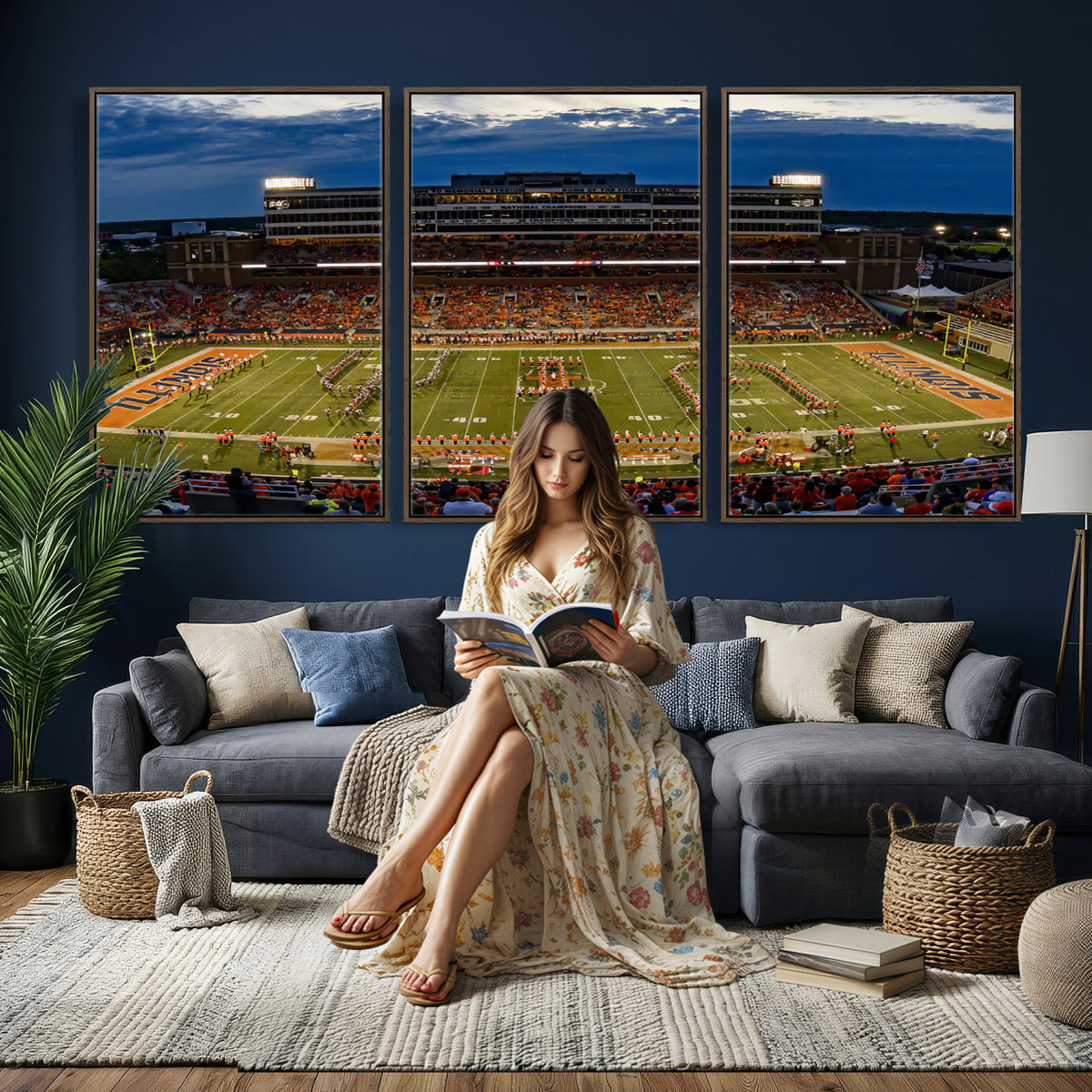 44513-MGV-CV-36X24 - University of Illinois Fighting Illini Football Team Print - Champaign Illinois Memorial Stadium