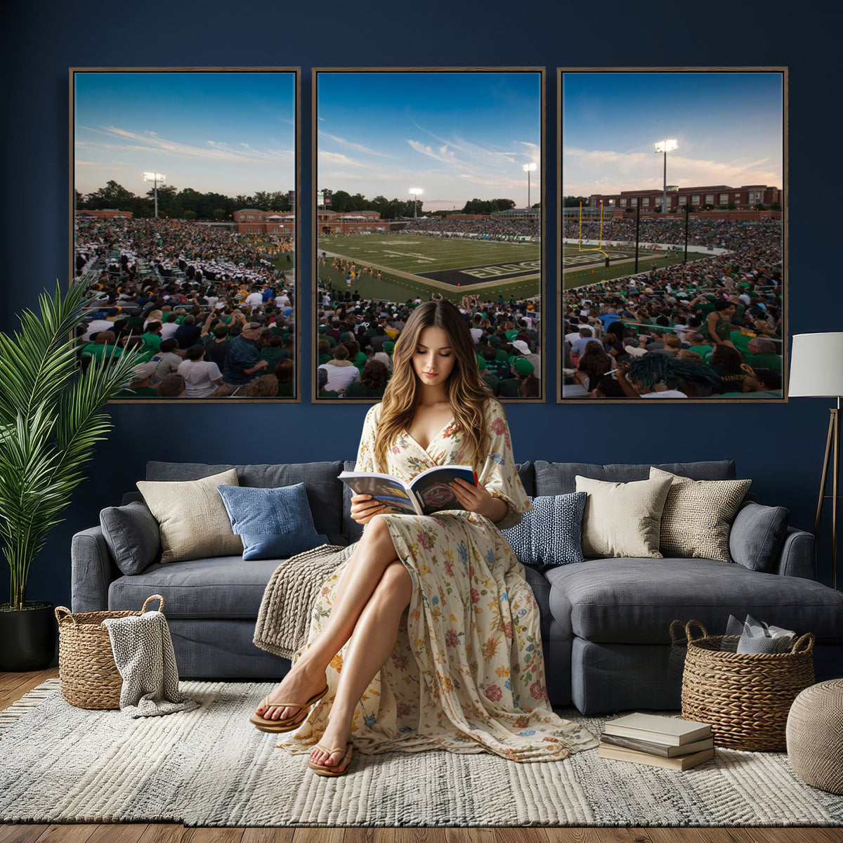 12290-MGV-CV-36X24 - University of Charlotte 49ers Football Team Print - Charlotte Jerry Richardson Stadium Wall Art