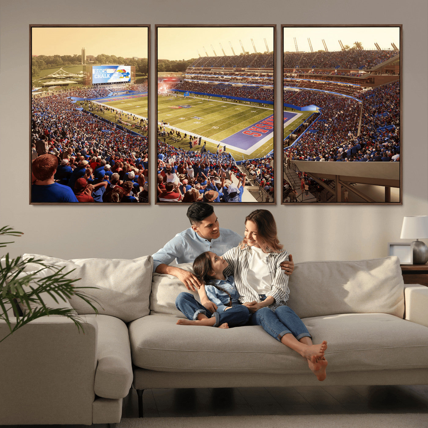 MGV-FC-60X30-3P - University of Kansas Jayhawks Football Team Print - Lawrence Kansas Memorial Stadium Wall Art Canvas