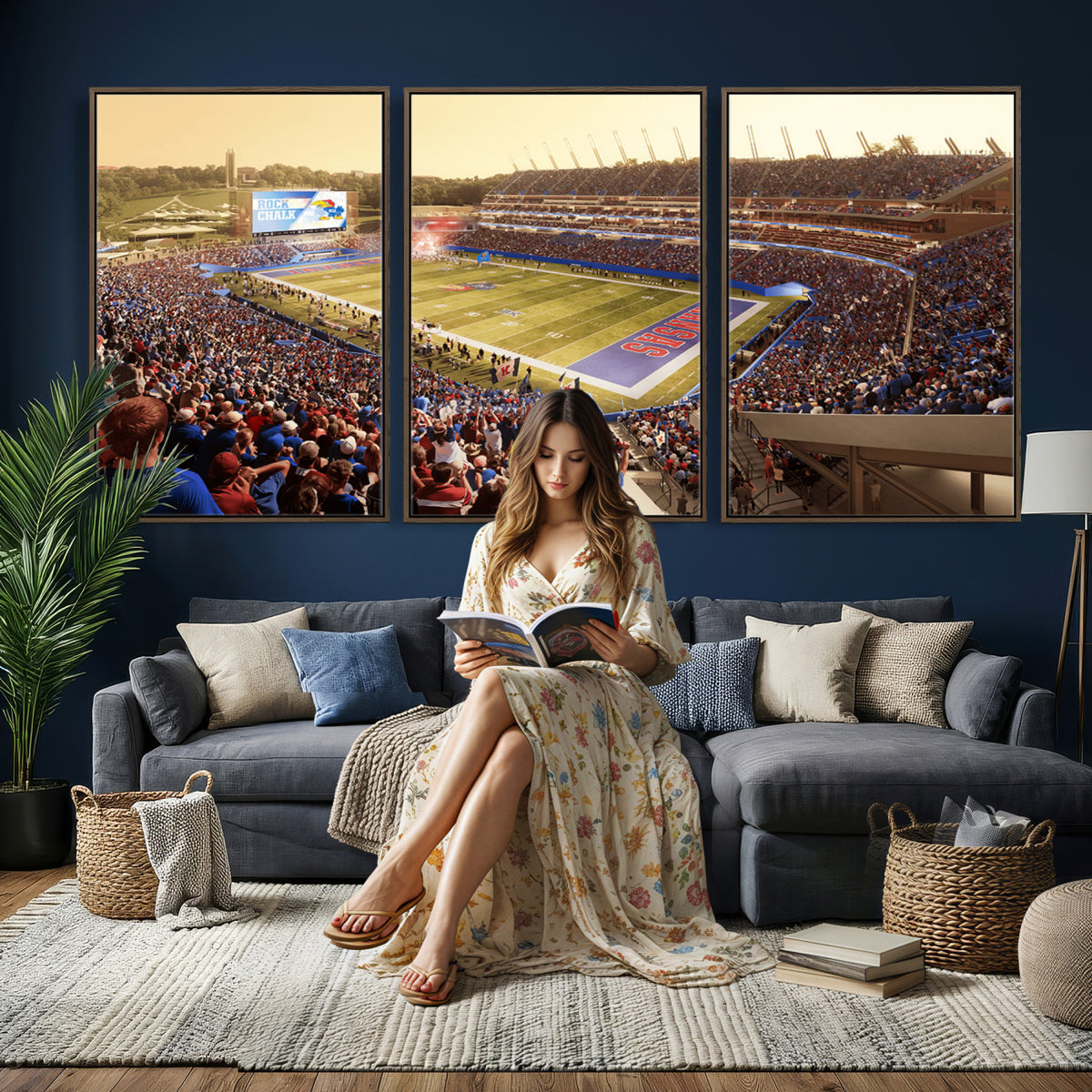 71731-MGV-CV-36X24 - University of Kansas Jayhawks Football Team Print - Lawrence Kansas Memorial Stadium Wall Art Canvas
