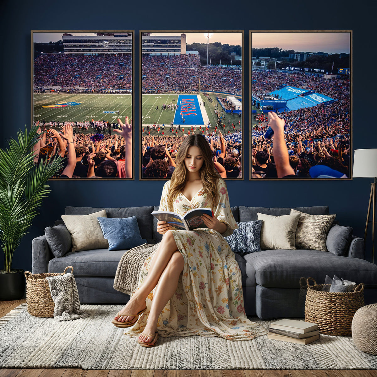 40169-MGV-CV-36X24 - University of Kansas Jayhawks Football Team Art Print - Lawrence Kansas Memorial Stadium Wall Art