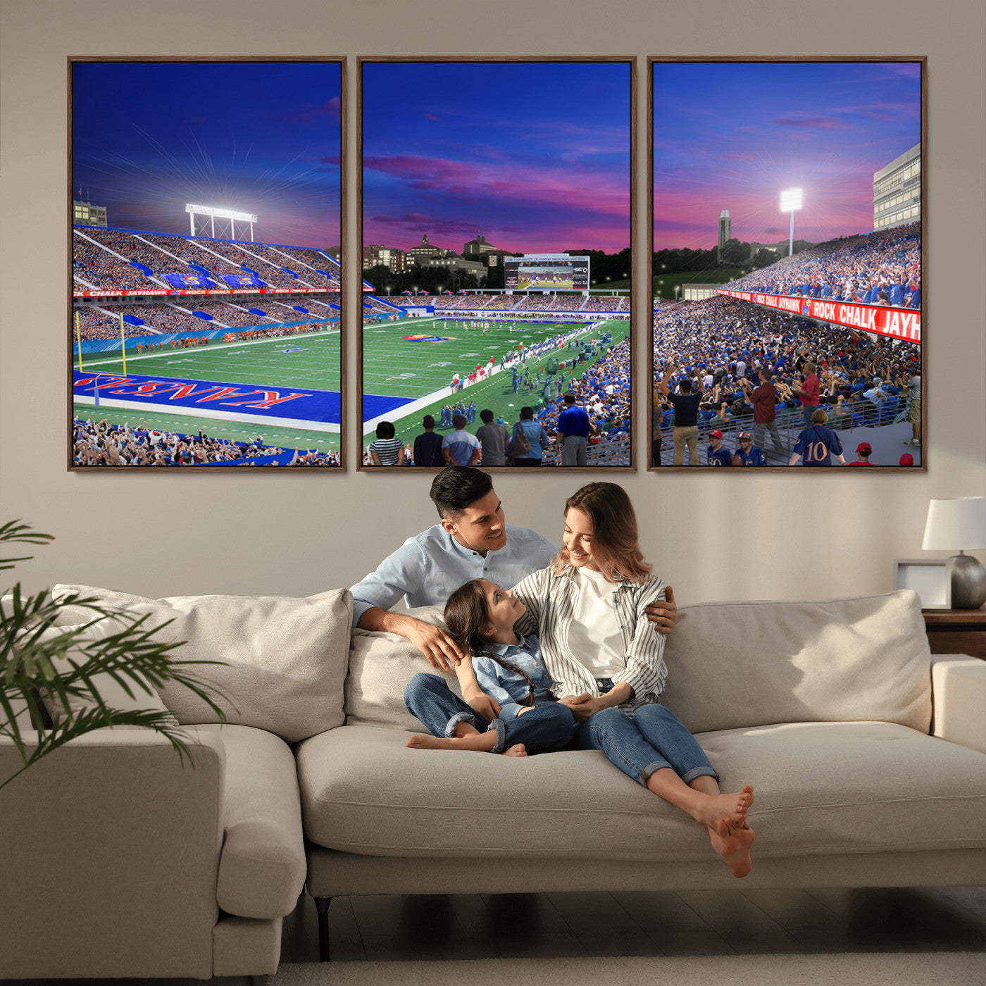 MGV-FC-60X30-3P - University of Kansas Jayhawks Football Team Print Canvas- Lawrence Kansas Memorial Stadium Wall Art