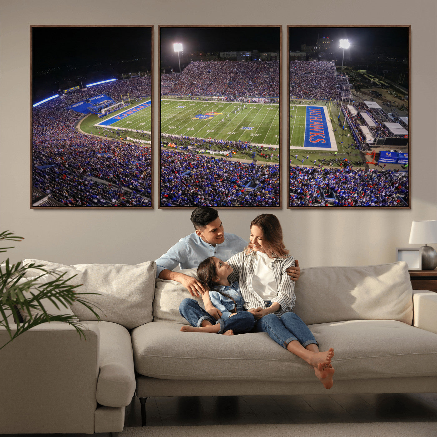 MGV-FC-60X30-3P - University of Kansas Jayhawks Football Team Print - Lawrence Kansas Memorial Stadium Wall Art Canvas