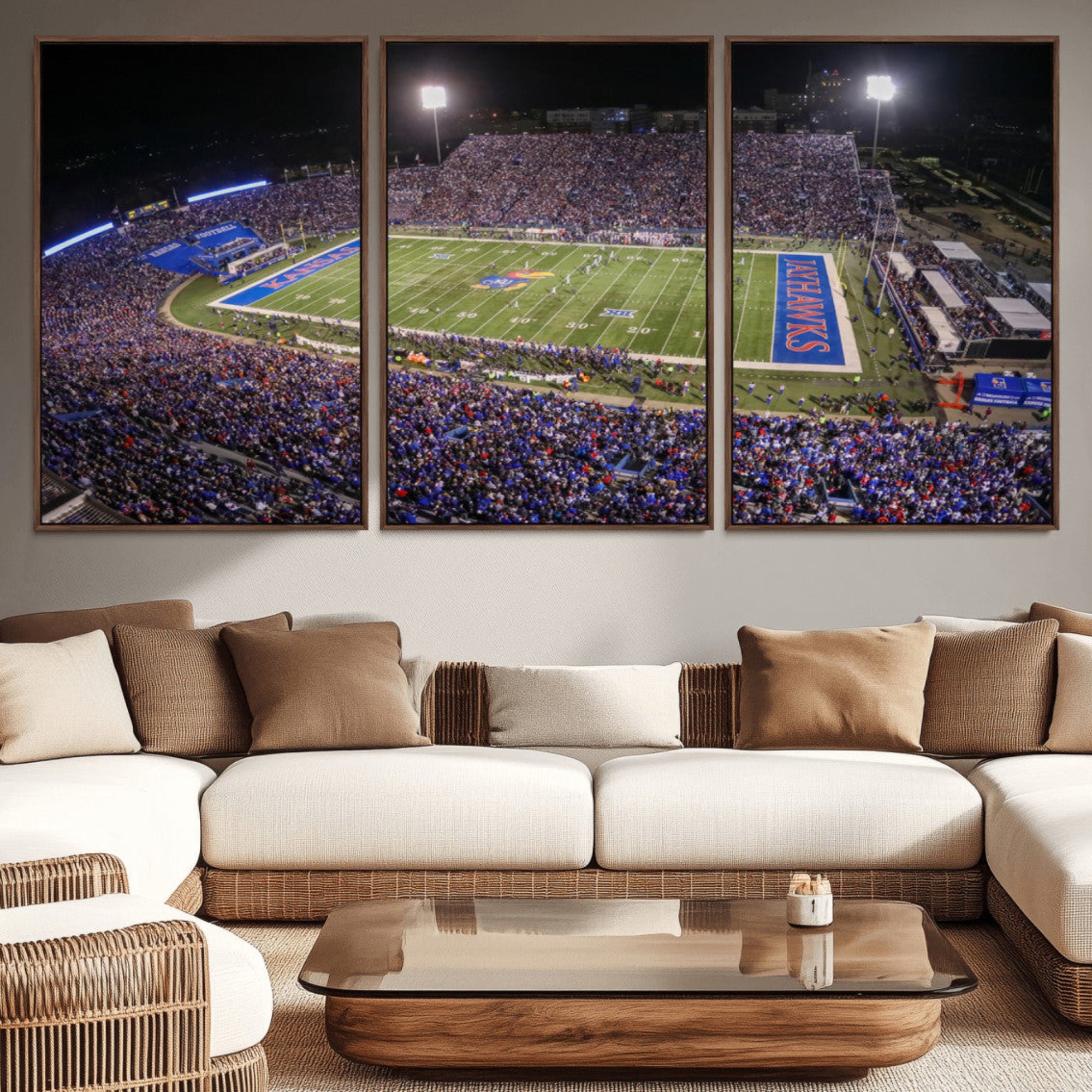 69760-MGV-CV-36X24-University of Kansas Jayhawks Football Team Print - Lawrence Kansas Memorial Stadium Wall Art Canvas