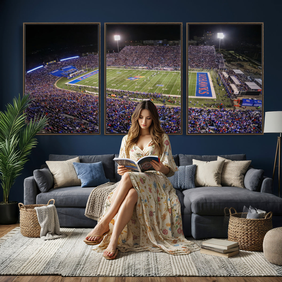 69760-MGV-CV-36X24 - University of Kansas Jayhawks Football Team Print - Lawrence Kansas Memorial Stadium Wall Art Canvas