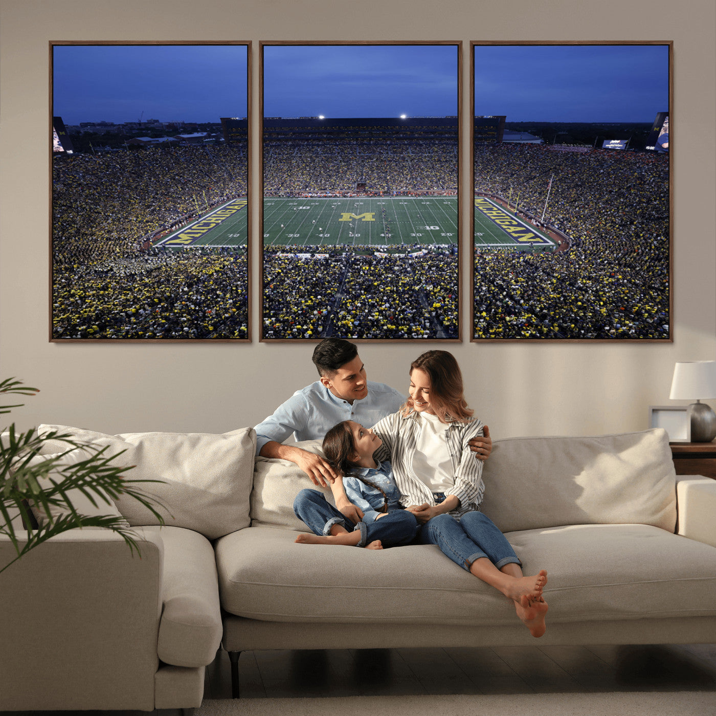MGV-FC-60X30-3P - University of Michigan Wolverines Football Team Print - Ann Arbor Michigan Stadium Wall Art Canvas