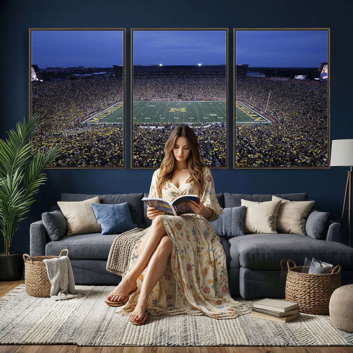 34202-MGV-CV-36X24 - University of Michigan Wolverines Football Team Print - Ann Arbor Michigan Stadium Wall Art Canvas
