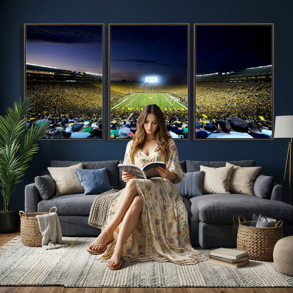 22115-MGV-CV-36X24 - University of Michigan Wolverines Football Team Print - Ann Arbor Michigan Stadium Canvas Print