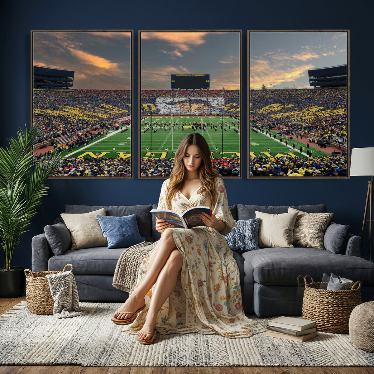 81843-MGV-CV-36X24 - University of Michigan Wolverines Print Canvas, Football Team Print - Ann Arbor Michigan Stadium