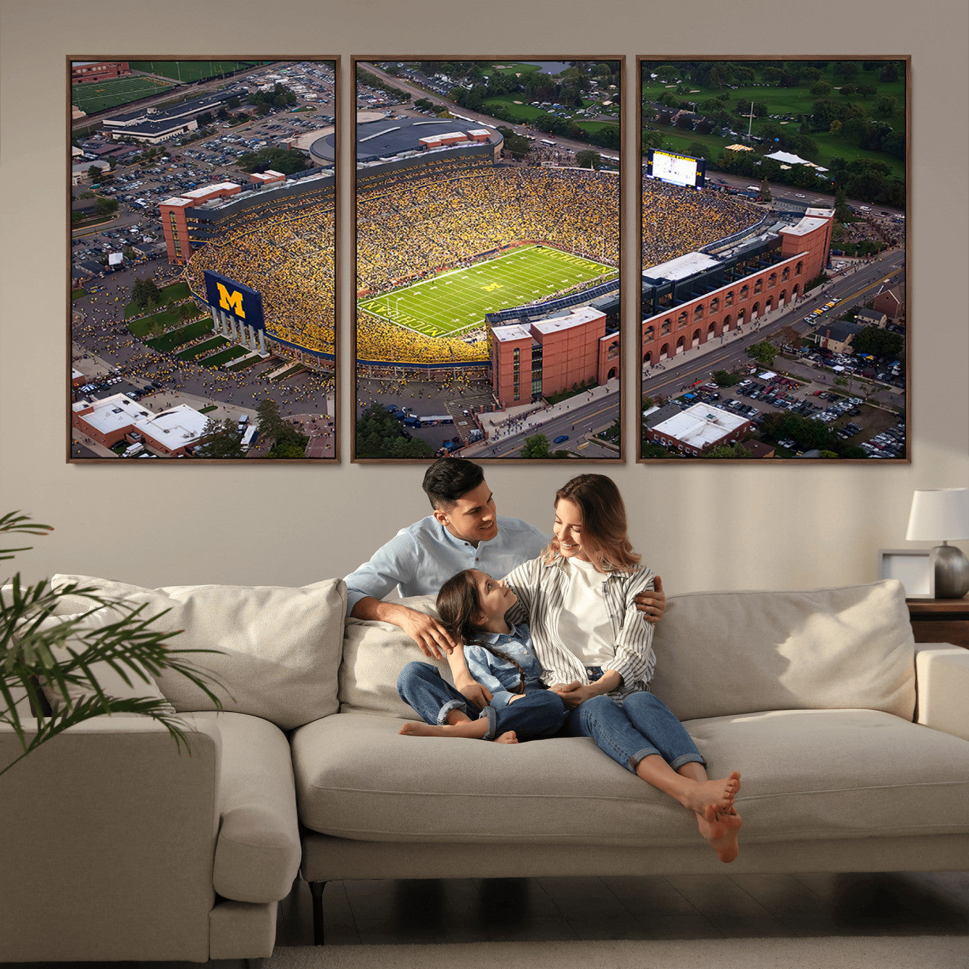 MGV-FC-60X30-3P - University of Michigan Wolverines Football Team Print - Ann Arbor Michigan Stadium Wall Art Canvas