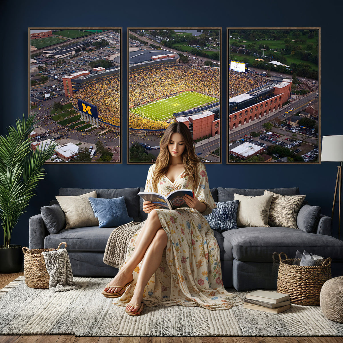 95248-PAN-FL-20X10 - University of Michigan Wolverines Football Team Print - Ann Arbor Michigan Stadium Wall Art Canvas