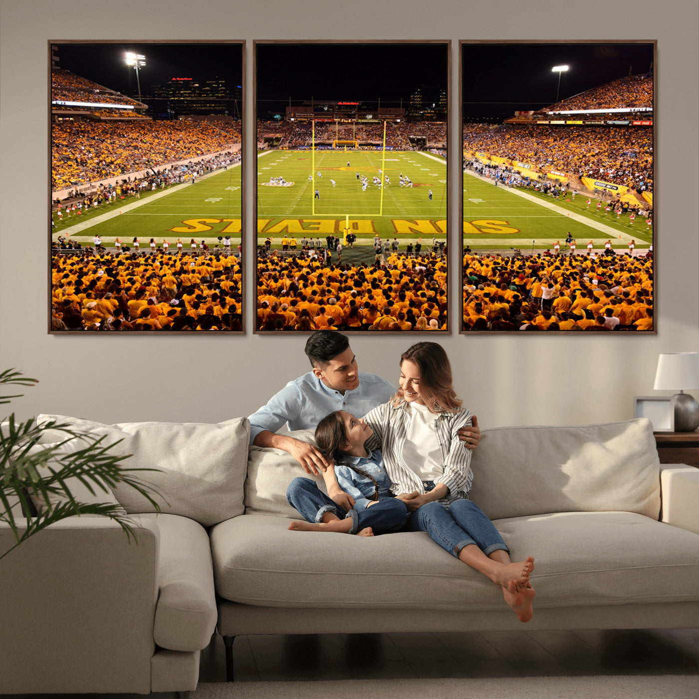MGV-FC-60X30-3P - ASU Sun Devils Football Team Print - Phoenix Mountain America Stadium Wall Art Canvas Print