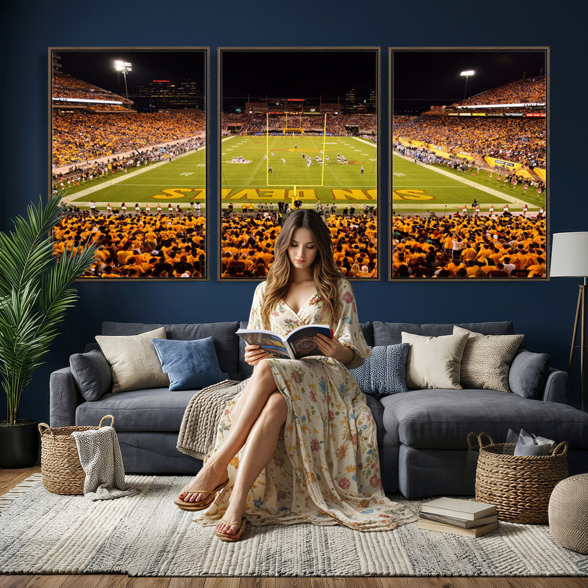 21588-MGV-CV-36X24 - ASU Sun Devils Football Team Print - Phoenix Mountain America Stadium Wall Art Canvas Print