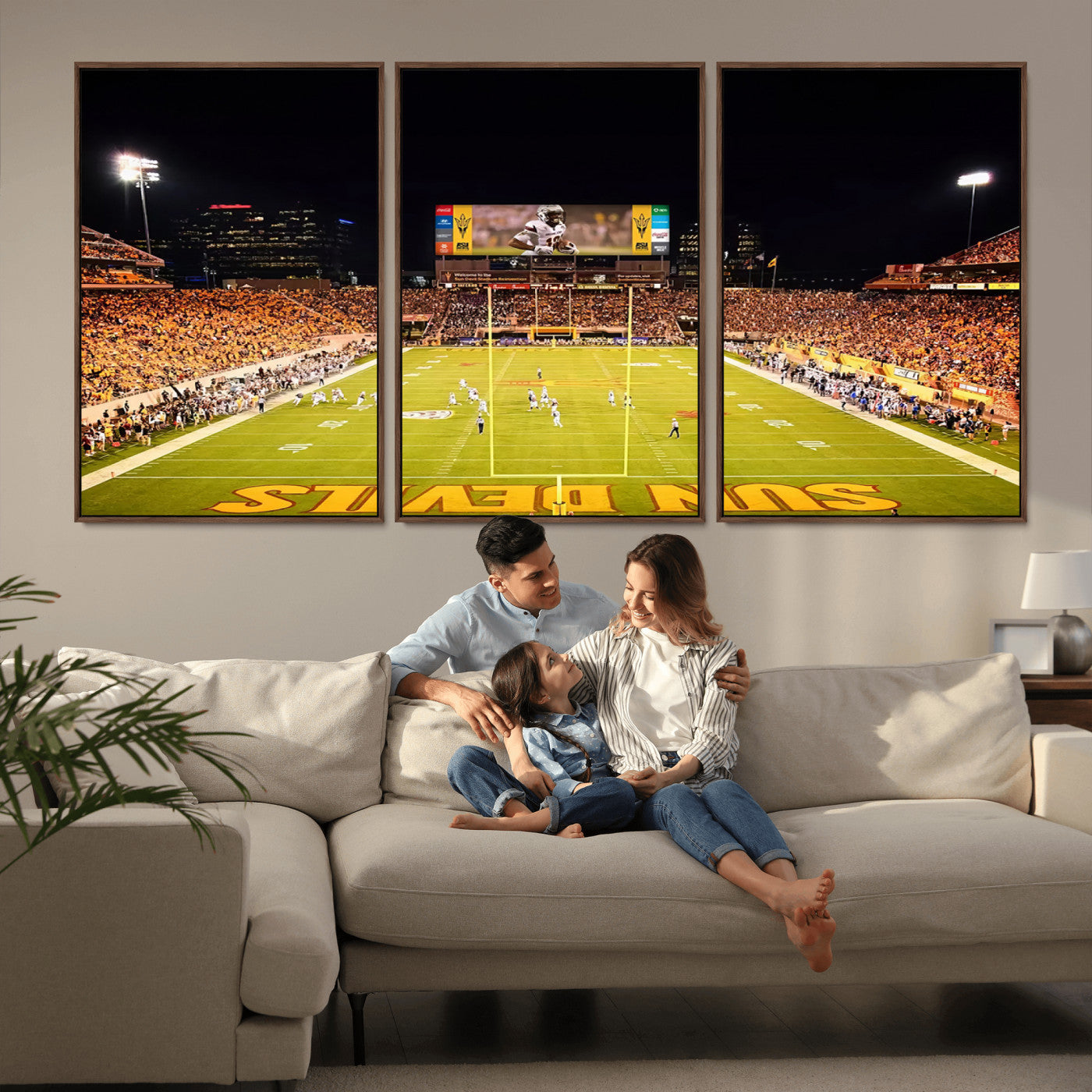 MGV-FC-60X30-3P - ASU Sun Devils Football Team Print - Phoenix Mountain America Stadium Canvas Print