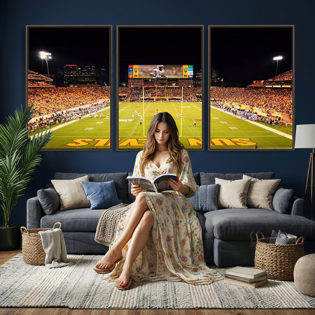 87612-MGV-CV-36X24 - ASU Sun Devils Football Team Print - Phoenix Mountain America Stadium Canvas Print