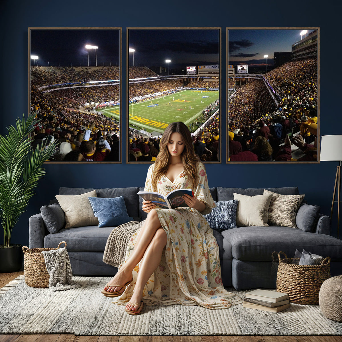 75716-MGV-CV-36X24 - ASU Sun Devils Football Team Print Canvas - Phoenix Mountain America Stadium Wall Art Canvas Print