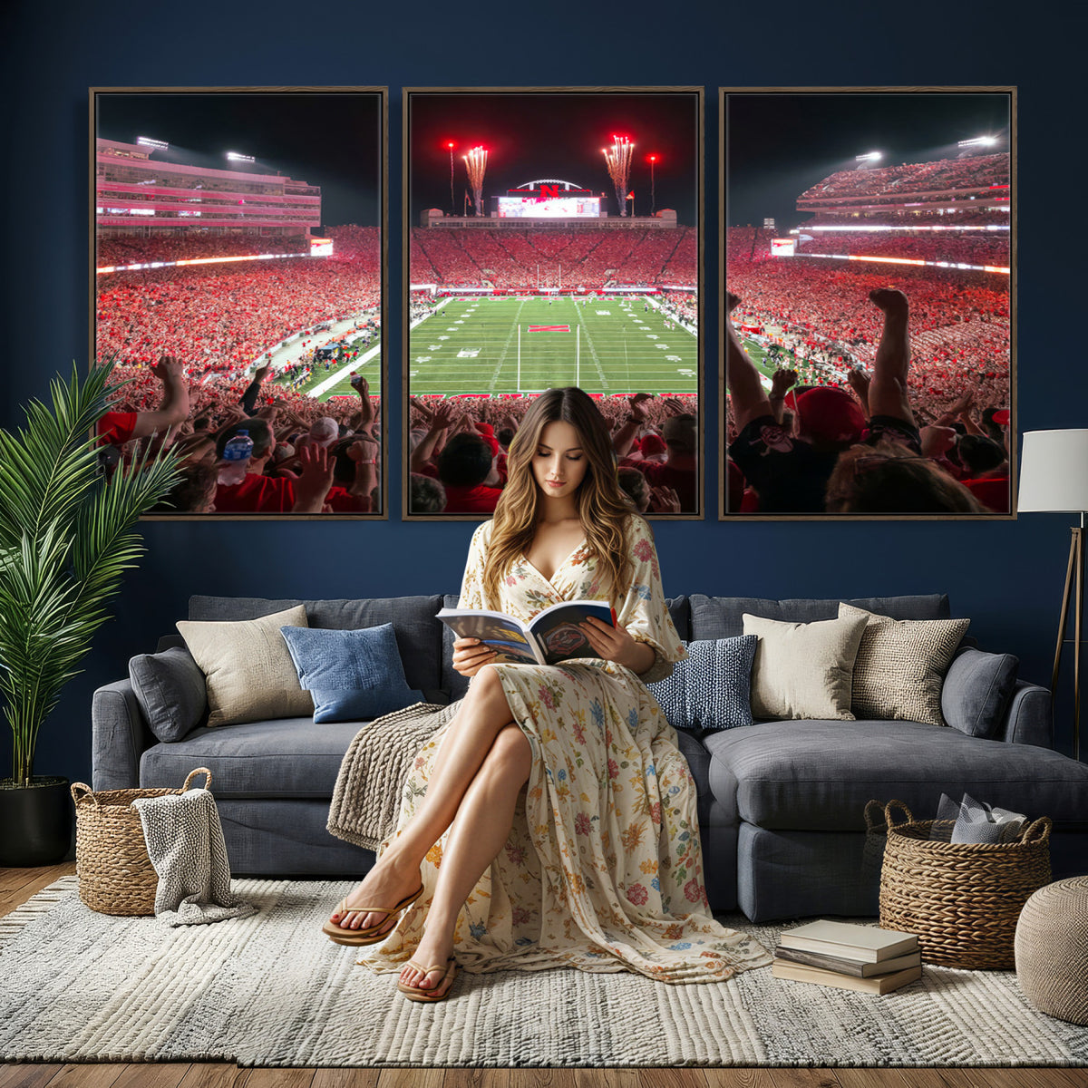 43351-MGV-CV-36X24 - University of Nebraska Cornhuskers Football Team Print - Lincoln Memorial Stadium Wall Art Canvas