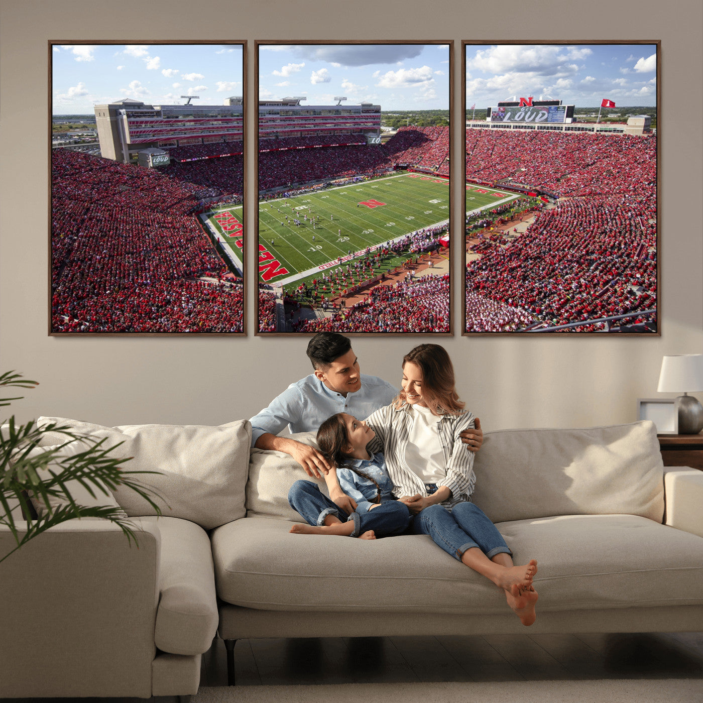 MGV-FC-60X30-3P - University of Nebraska Cornhuskers Football Team Print - Lincoln Memorial Stadium Wall Art Canvas