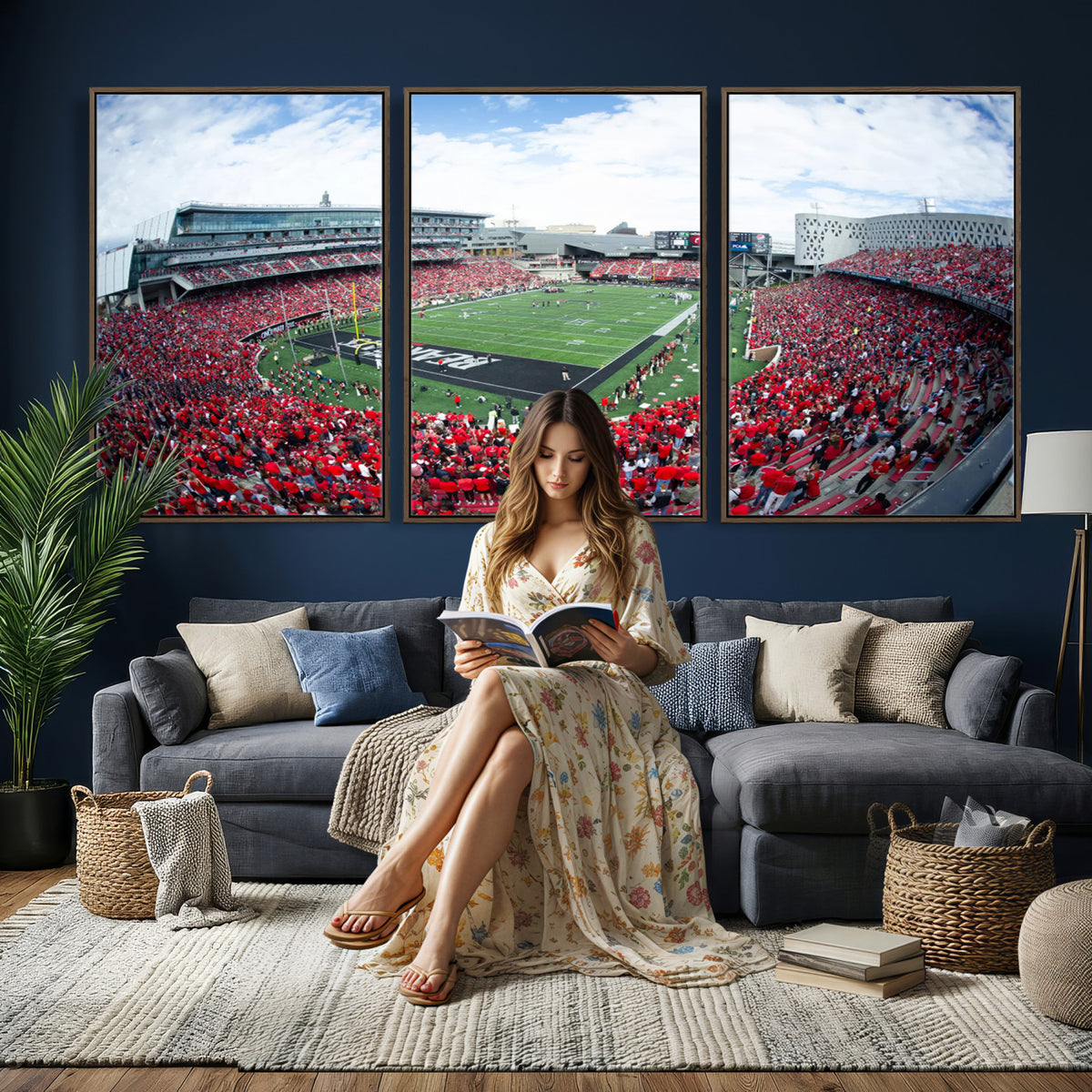 54070-MGV-CV-36X24 - Cincinnati Bearcats Football Team Print - Nippert Stadium Wall Art Canvas Print