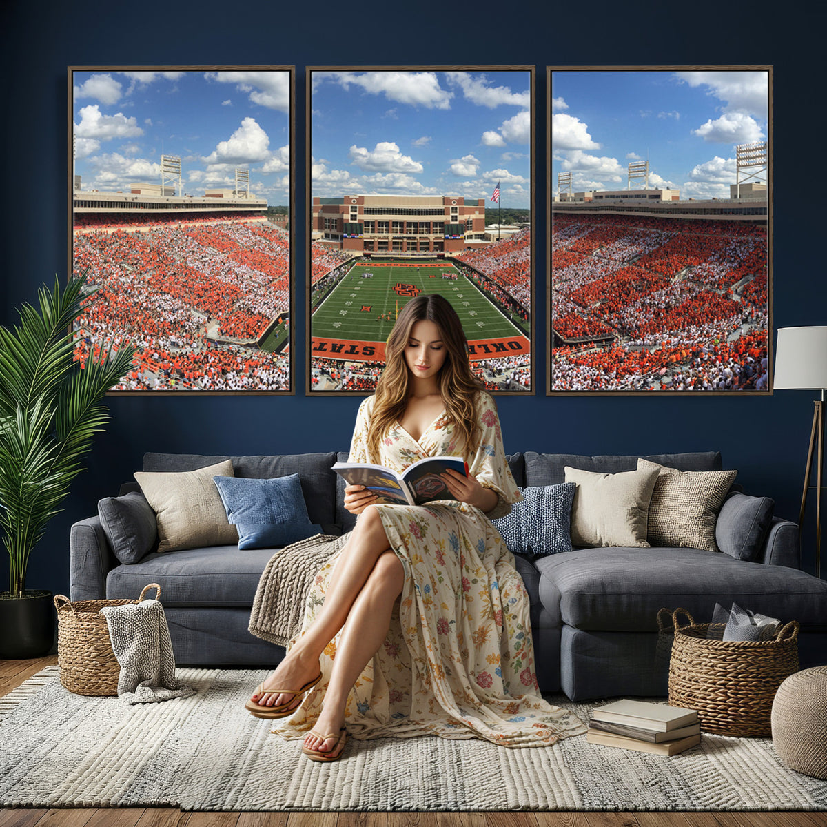 65192-MGV-CV-36X24 - Oklahoma State Cowboys Football Team Print - Stillwater Boone Pickens Stadium Wall Art Canvas Print