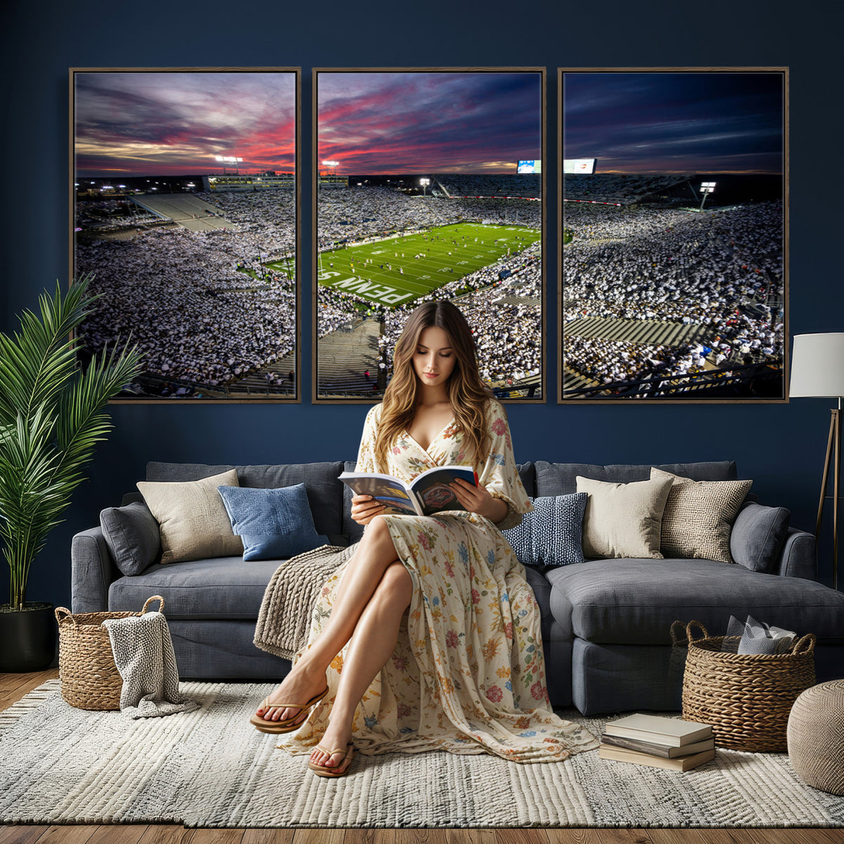 37304-MGV-CV-36X24 - Penn State Nittany Lions Football Team Print - University Park Beaver Stadium Art Canvas Print