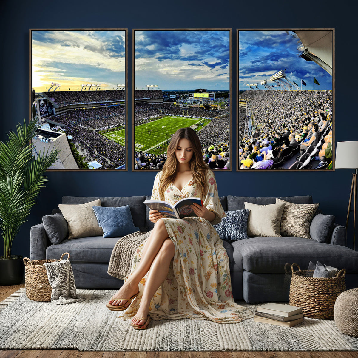 23788-MGV-CV-36X24 - Framed USF Bulls Football Team Print - Tampa Raymond James Stadium Wall Art Canvas Print