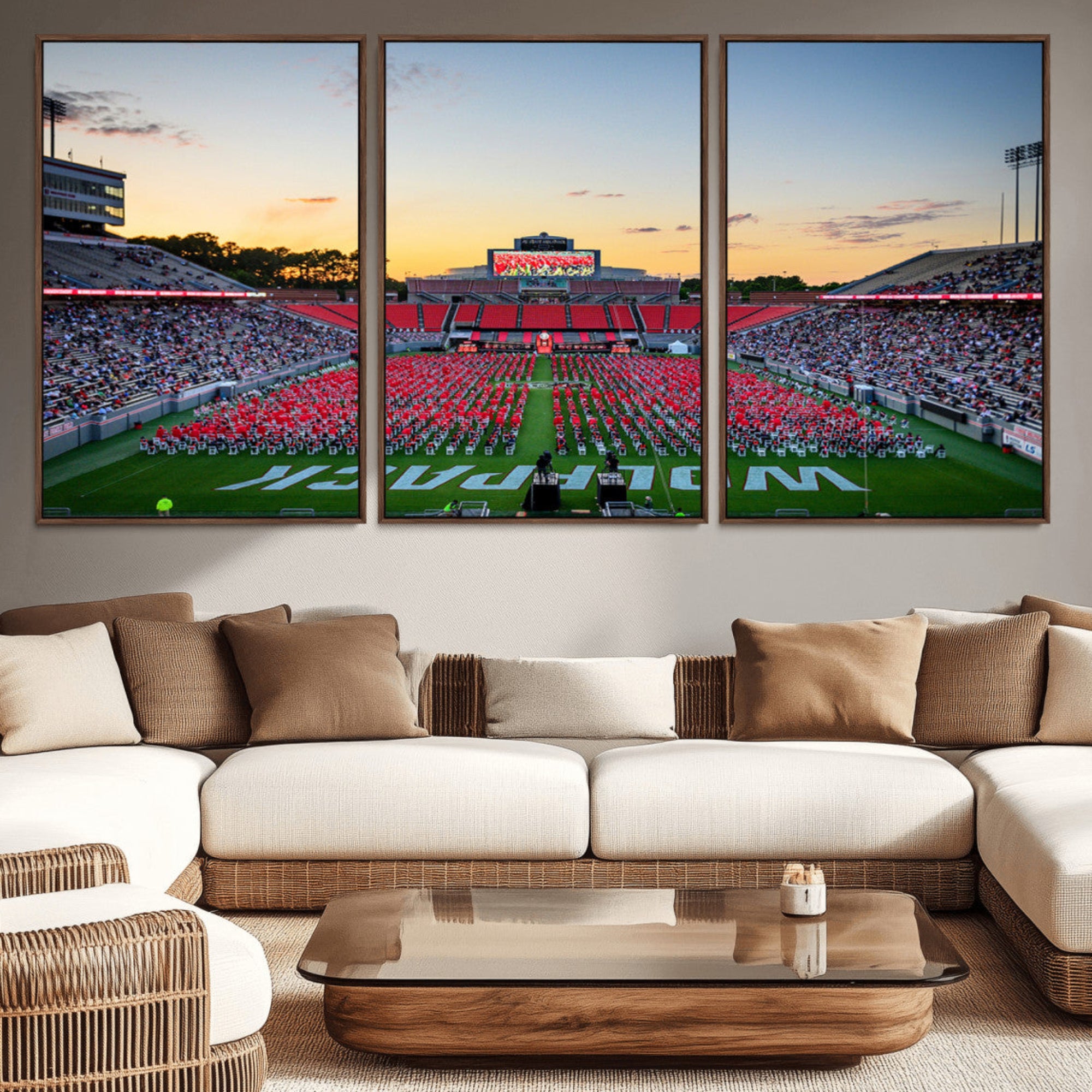 35266-MGV-CV-36X24-NC State Wolfpack Football Team Print Wall Art - Raleigh Carter-Finley Stadium Wall Art Canvas Print